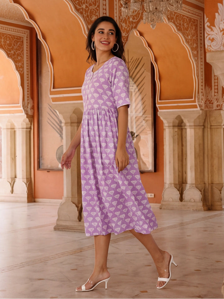 Floral Printed A-Line Panelled Ethnic Dress