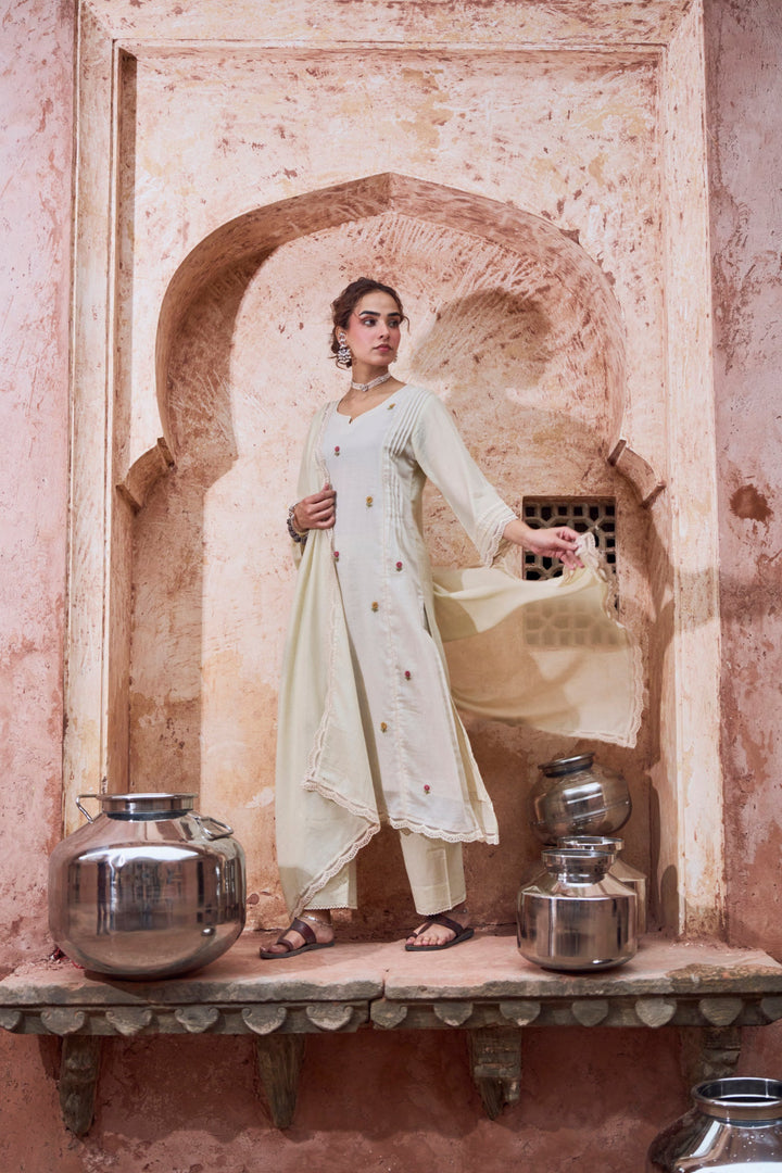 BEIGE KOTA DORIA EMBROIDERED SUIT SET