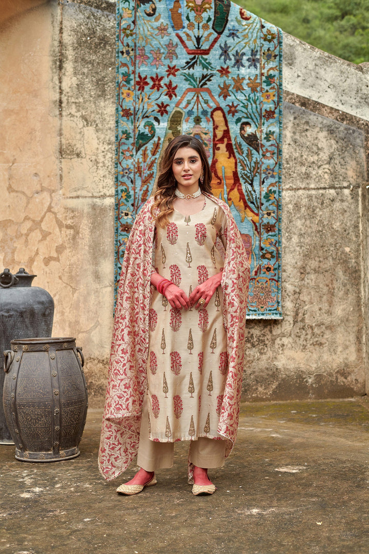 BEIGE CHANDERI KURTA SET