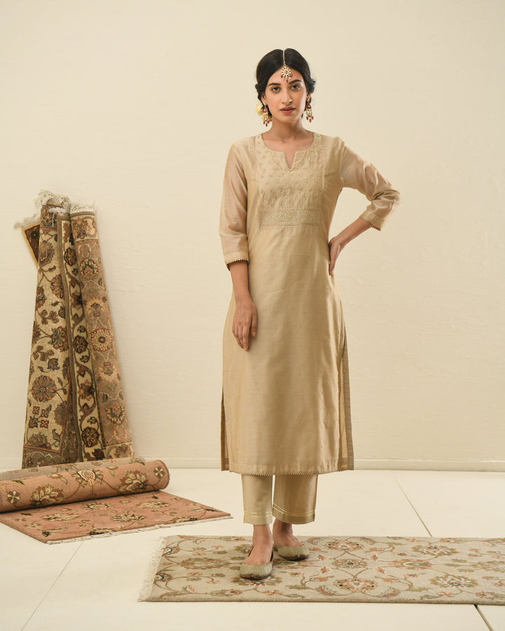 BEIGE MEHER KURTA SET WITH PRINTED DUPATTA