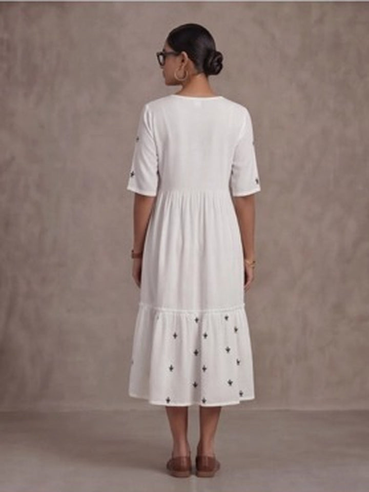 Floral Embroidered A-Line Tiered Ethnic Dress