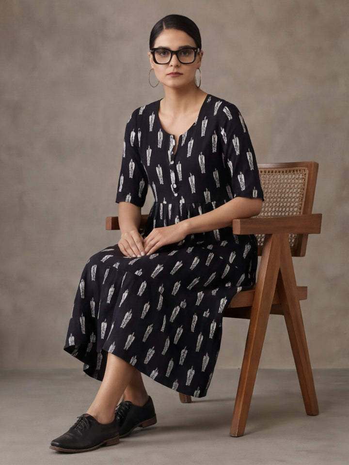Floral Printed A-Line Tiered Ethnic Dress