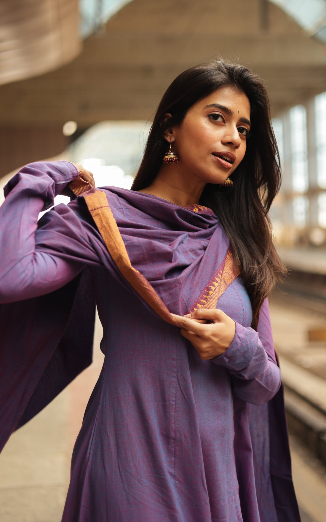 Kadhalar Dhinam Dark Purple (Kurti+Dupatta)
