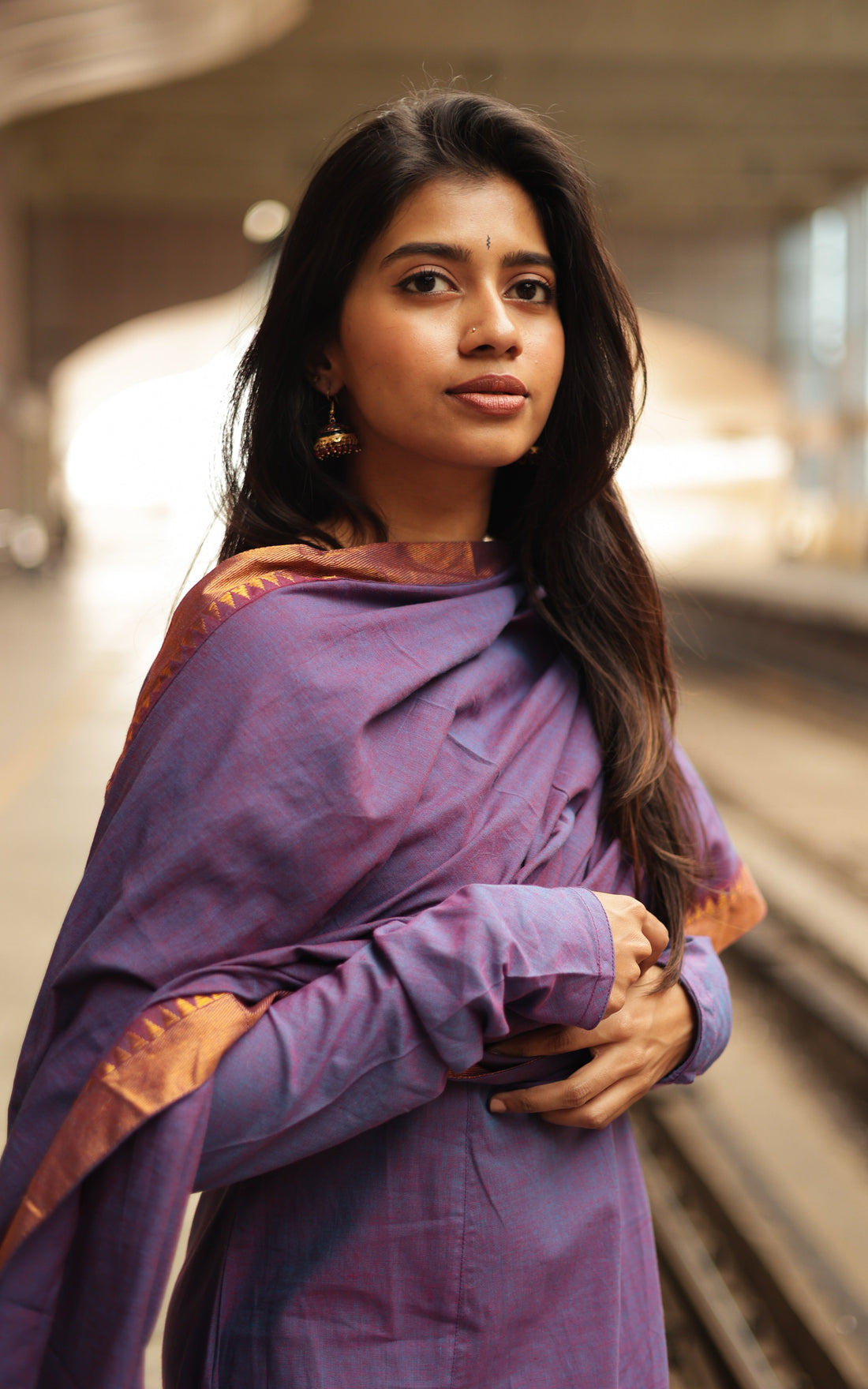 Kadhalar Dhinam Dark Purple (Kurti+Dupatta)