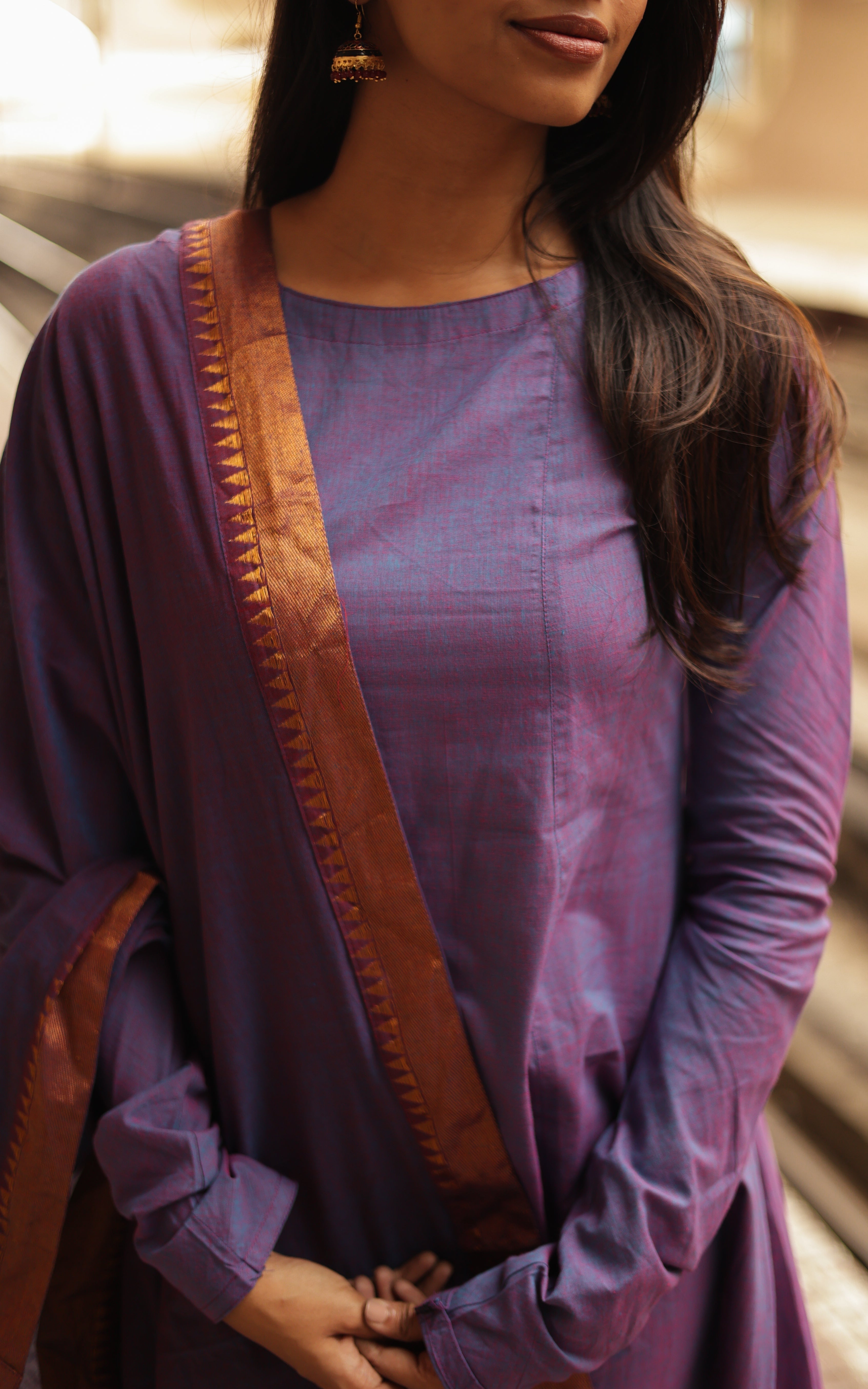 Kadhalar Dhinam Dark Purple (Kurti+Dupatta)