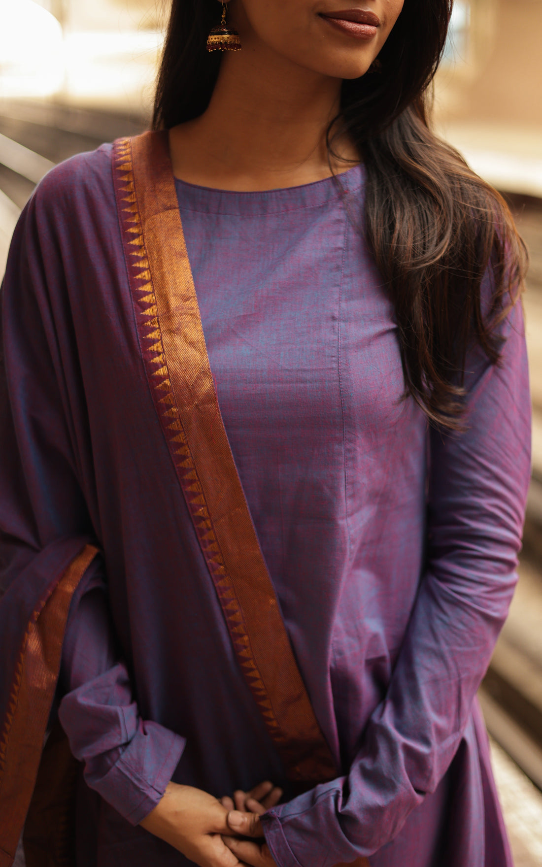 Kadhalar Dhinam Dark Purple (Kurti+Dupatta)