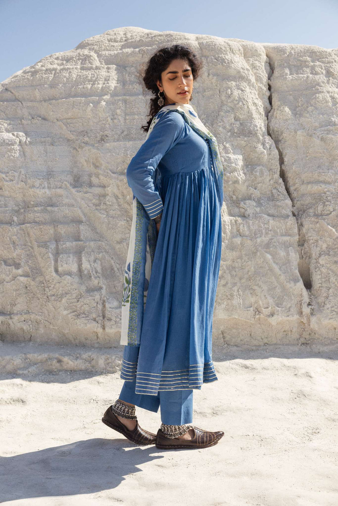 MUL COTTON BLUE ANARKALI  SET