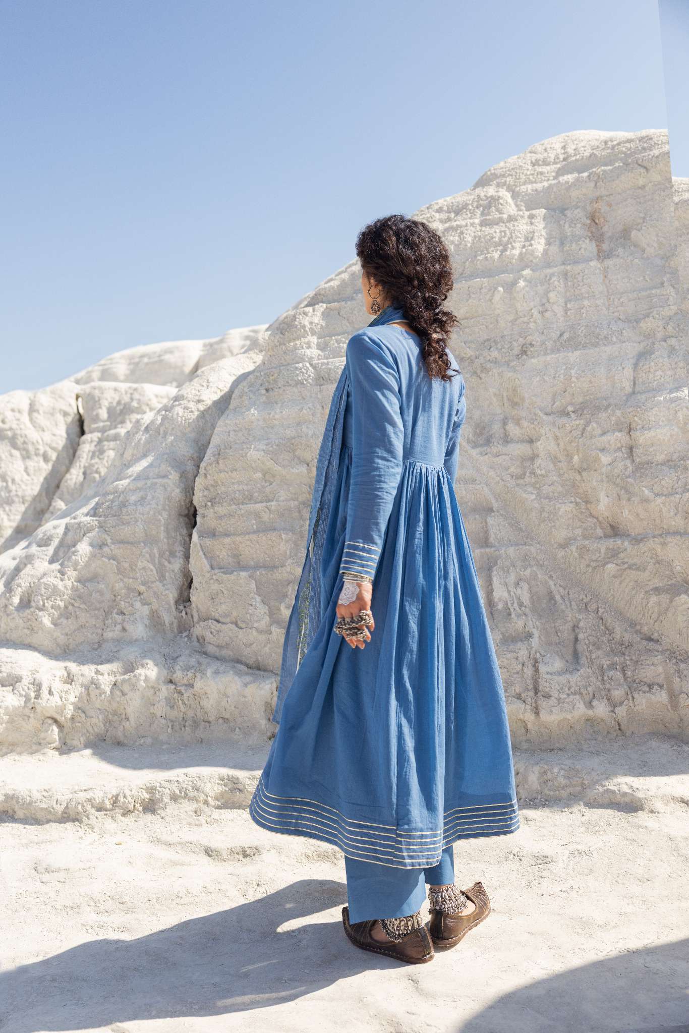 MUL COTTON BLUE ANARKALI  SET