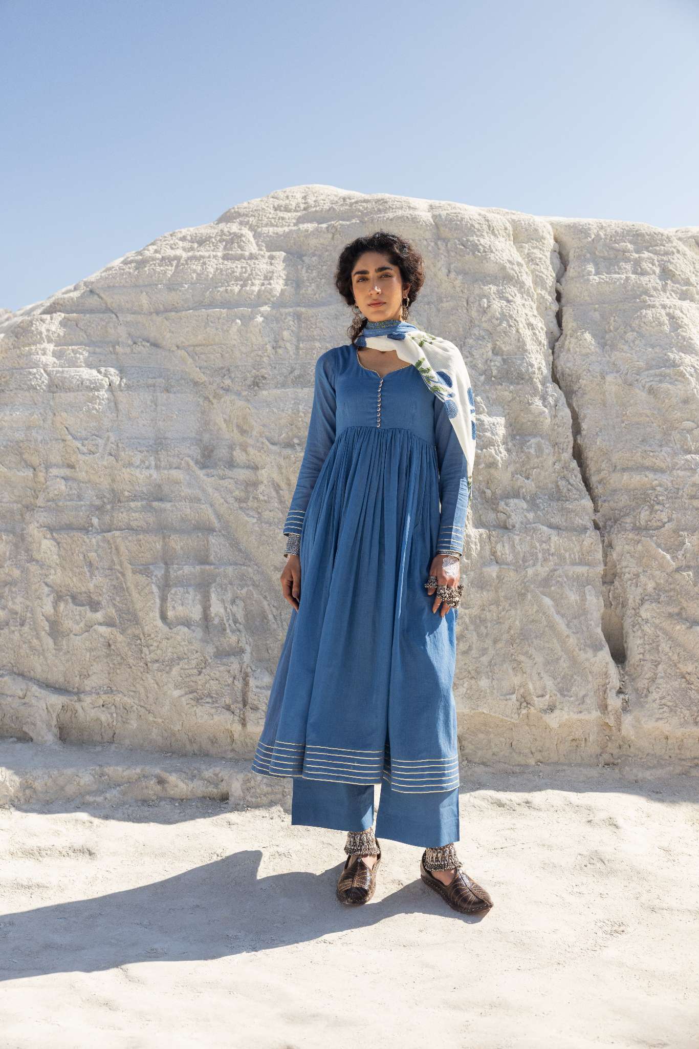 MUL COTTON BLUE ANARKALI  SET
