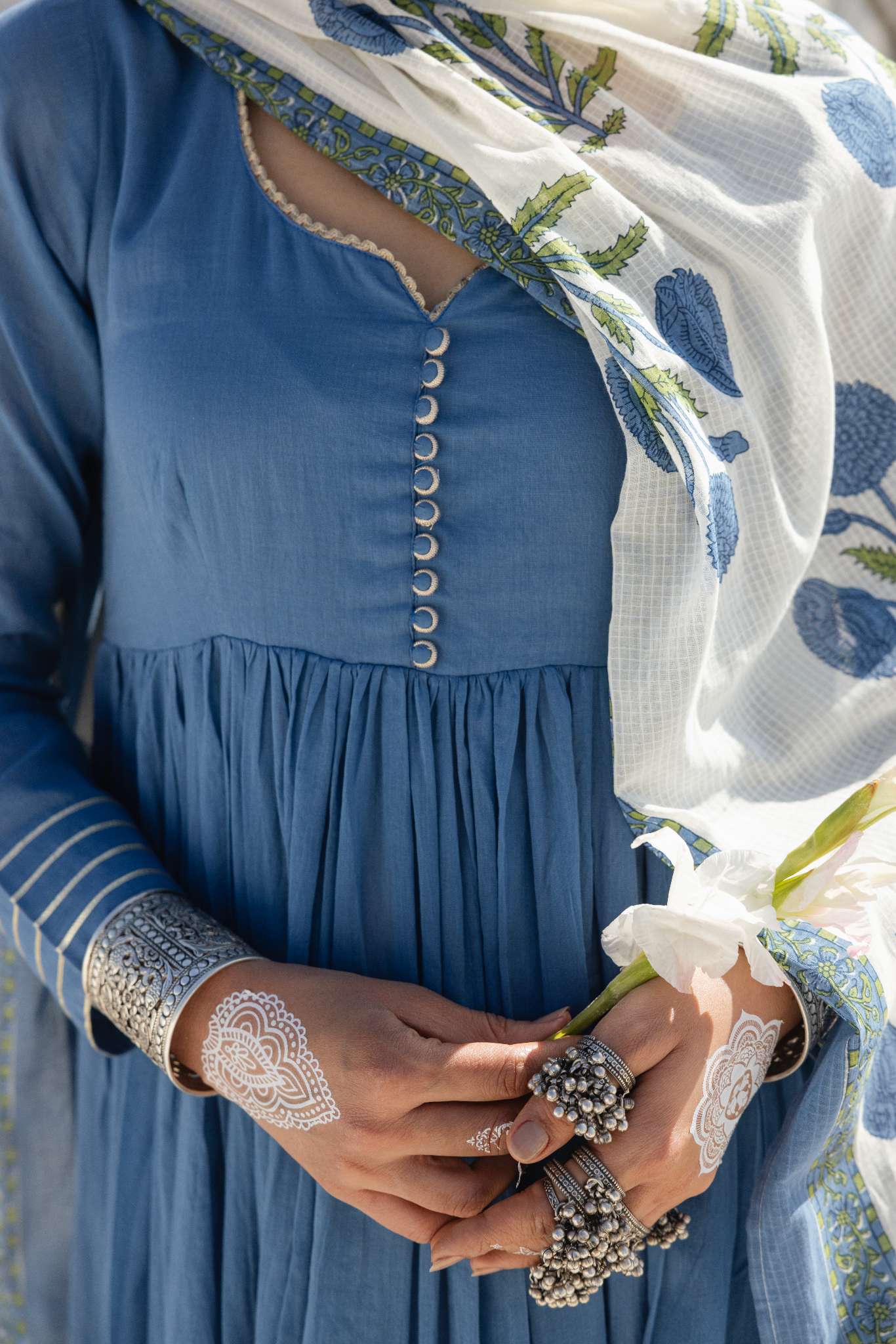 MUL COTTON BLUE ANARKALI  SET