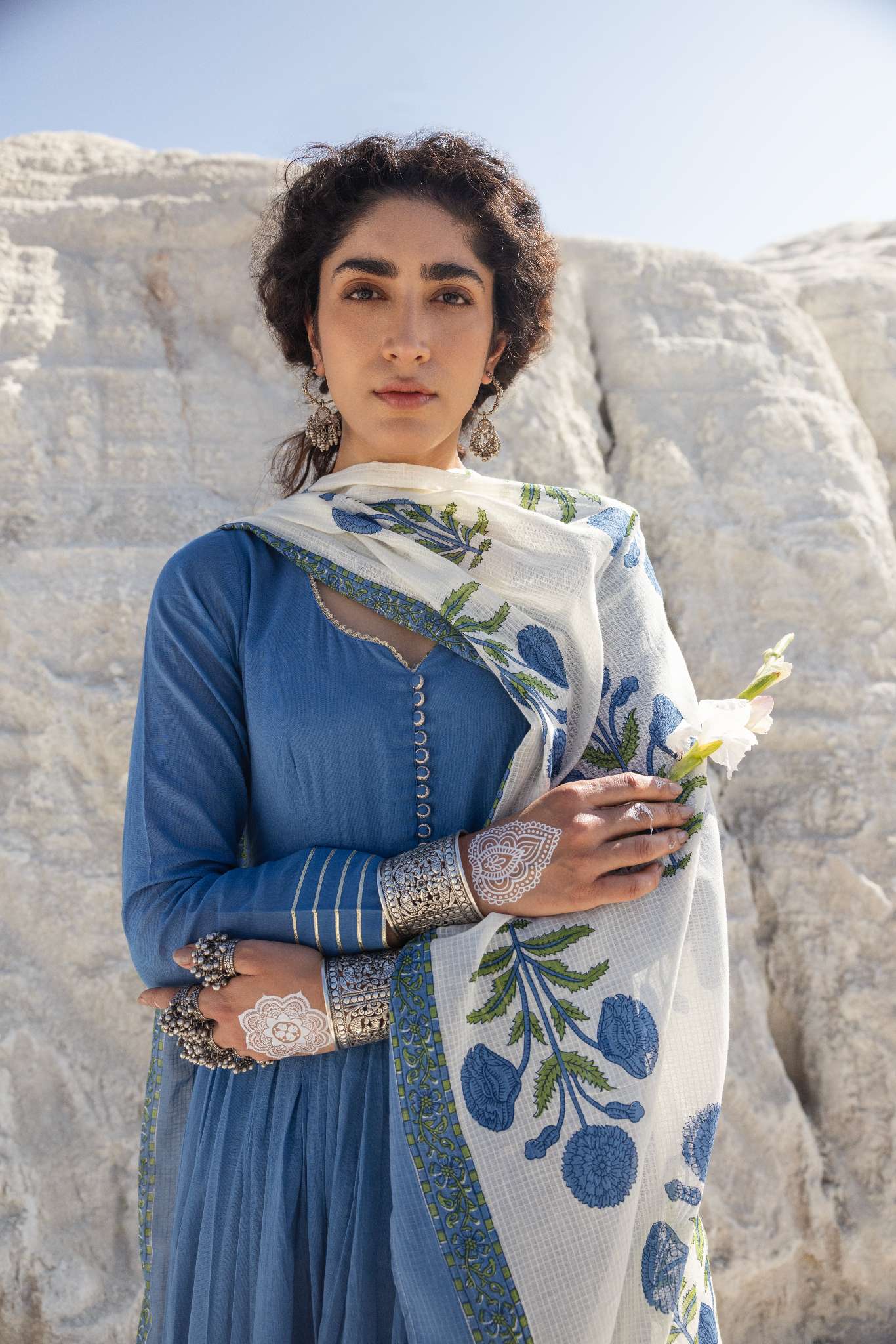 MUL COTTON BLUE ANARKALI  SET