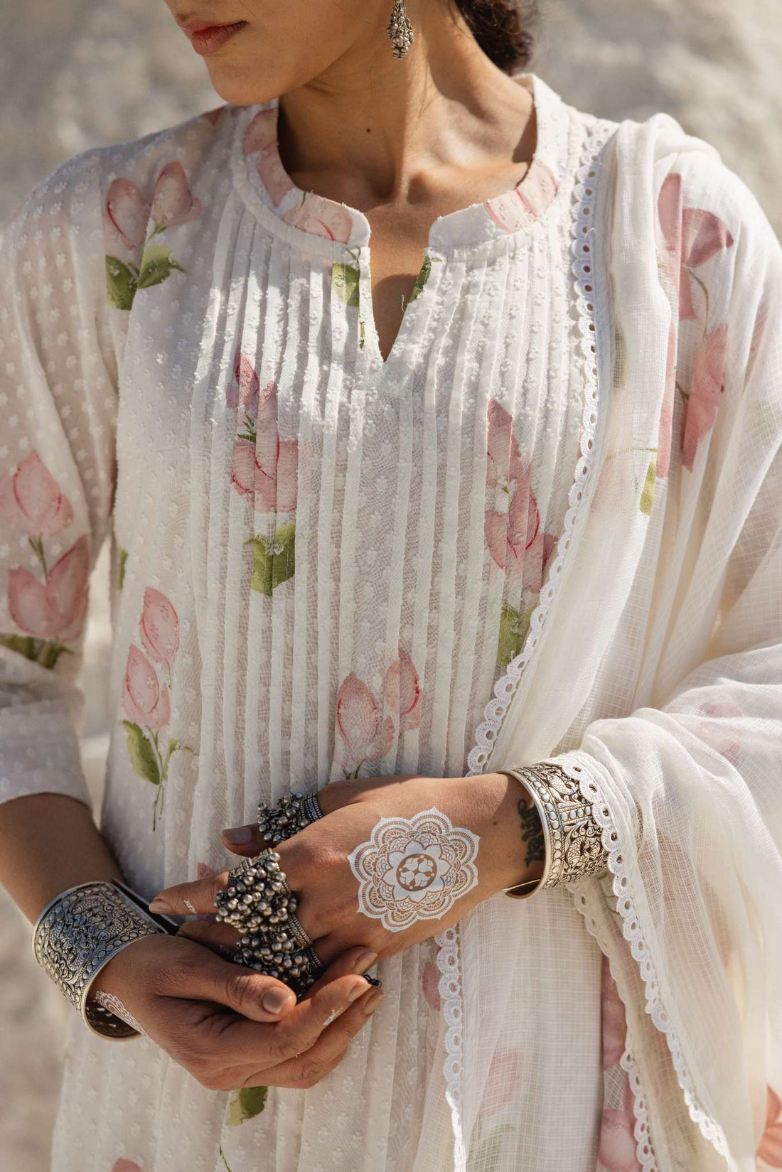 LIGHT PINK HAND PAINTED KURTA SET