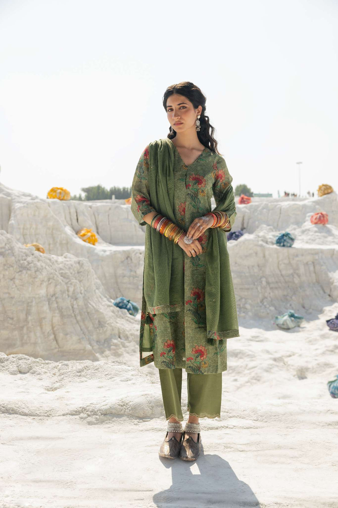 SAGE GREEN LINEN KURTA SET