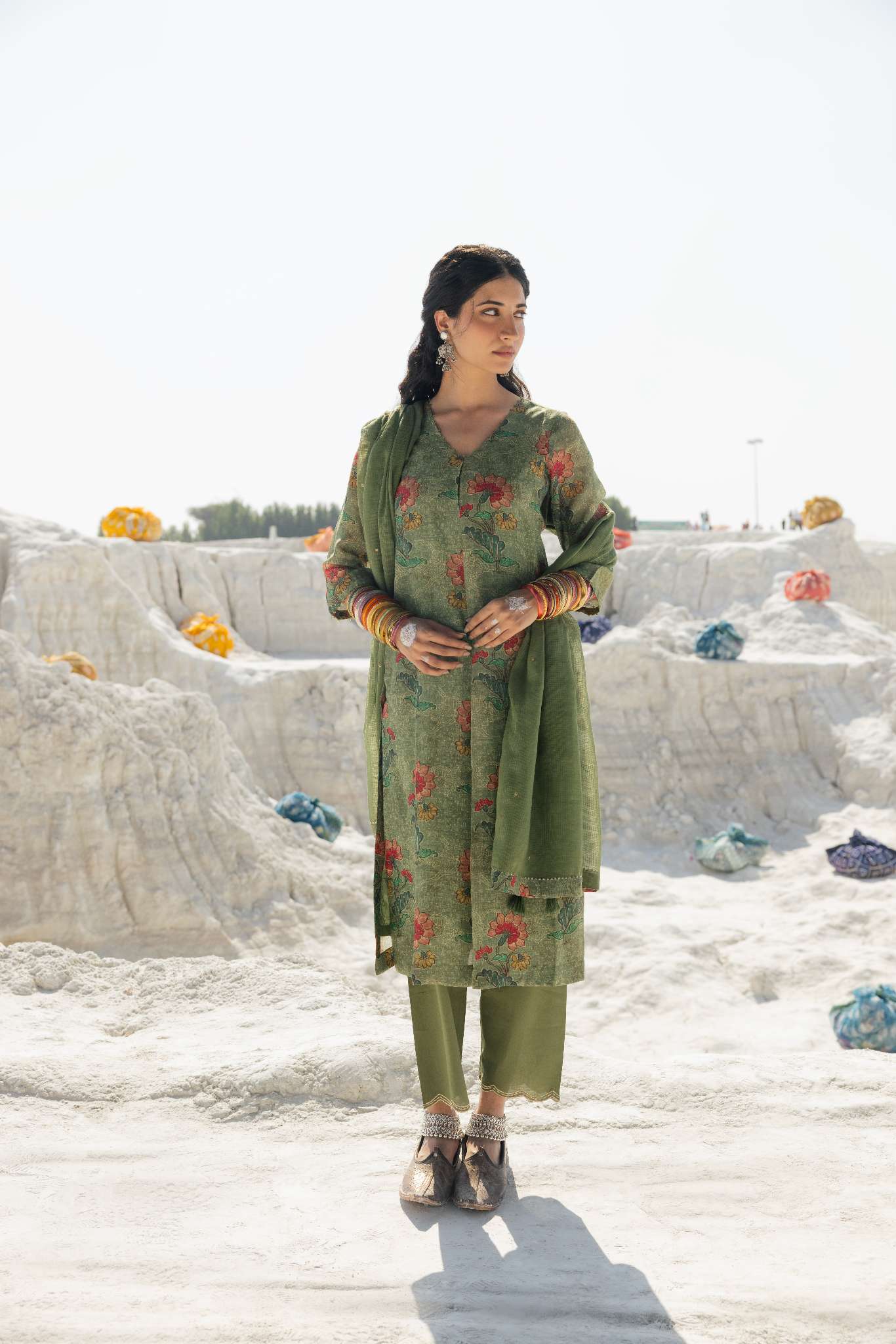 SAGE GREEN LINEN KURTA SET