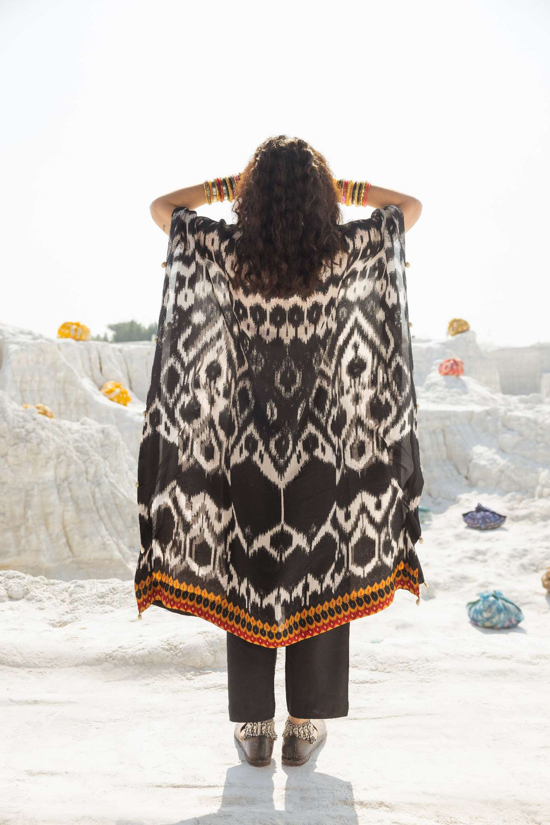 EMBROIDERED IKAT KAFTAN WITH PANT