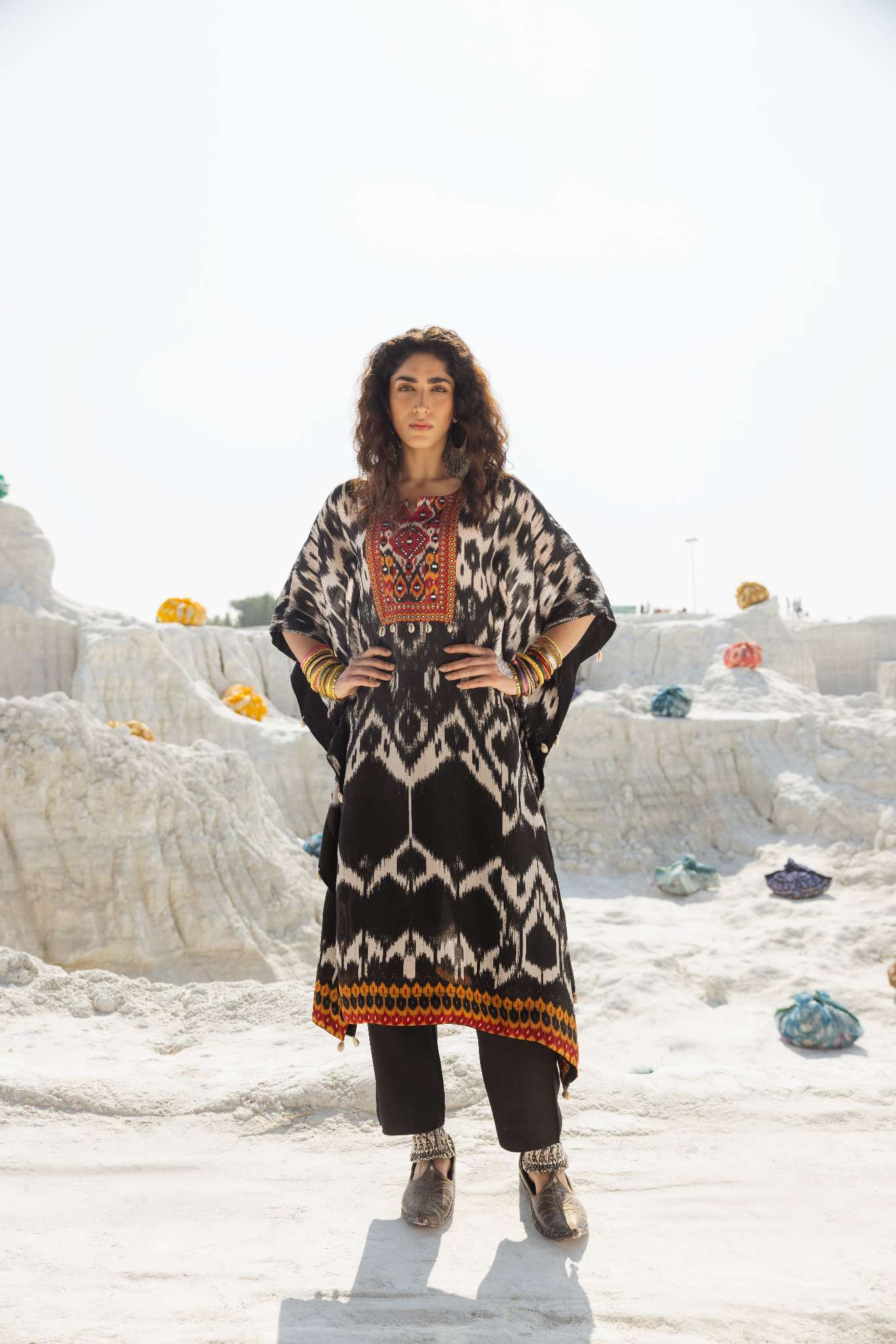 EMBROIDERED IKAT KAFTAN WITH PANT