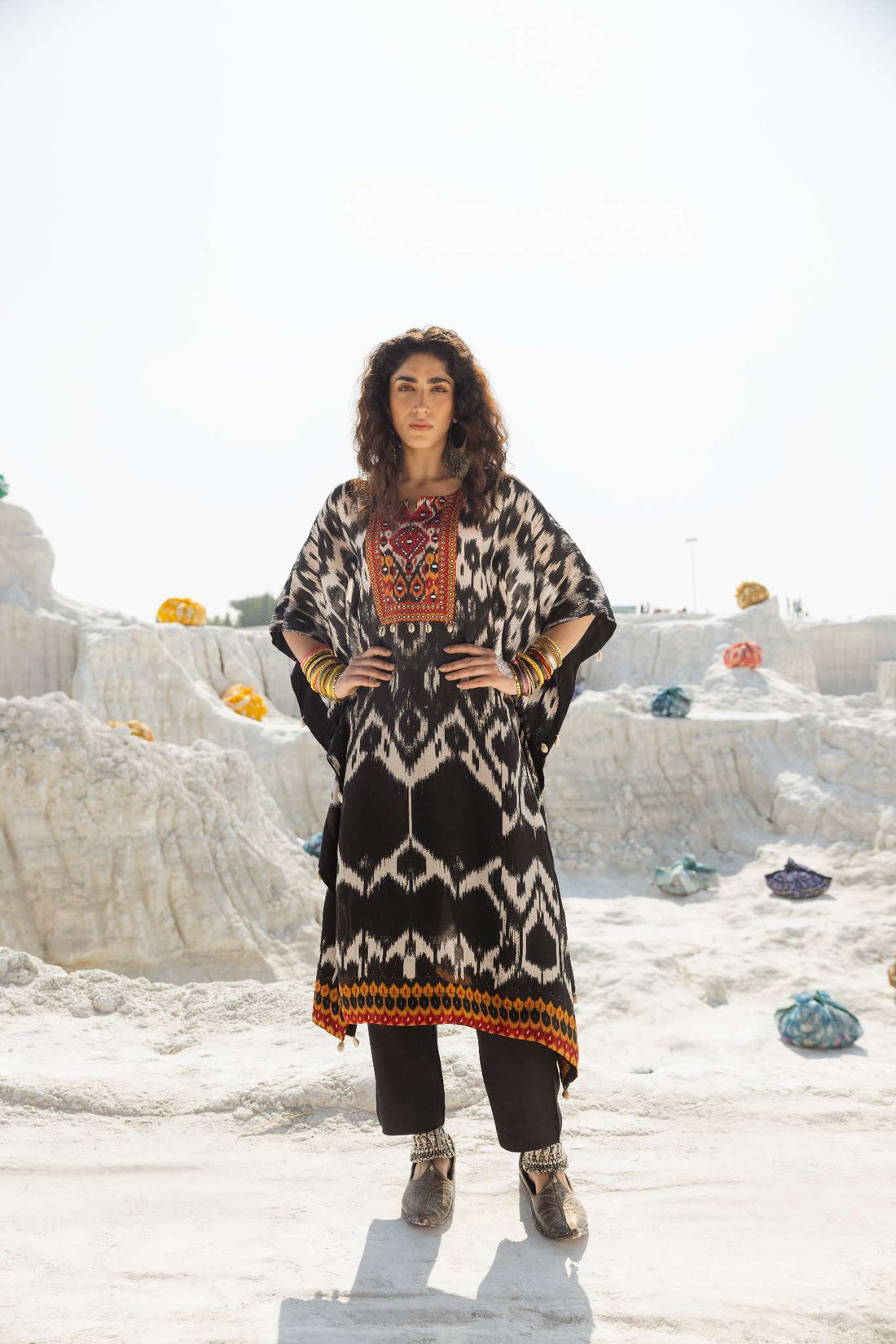 EMBROIDERED IKAT KAFTAN WITH PANT