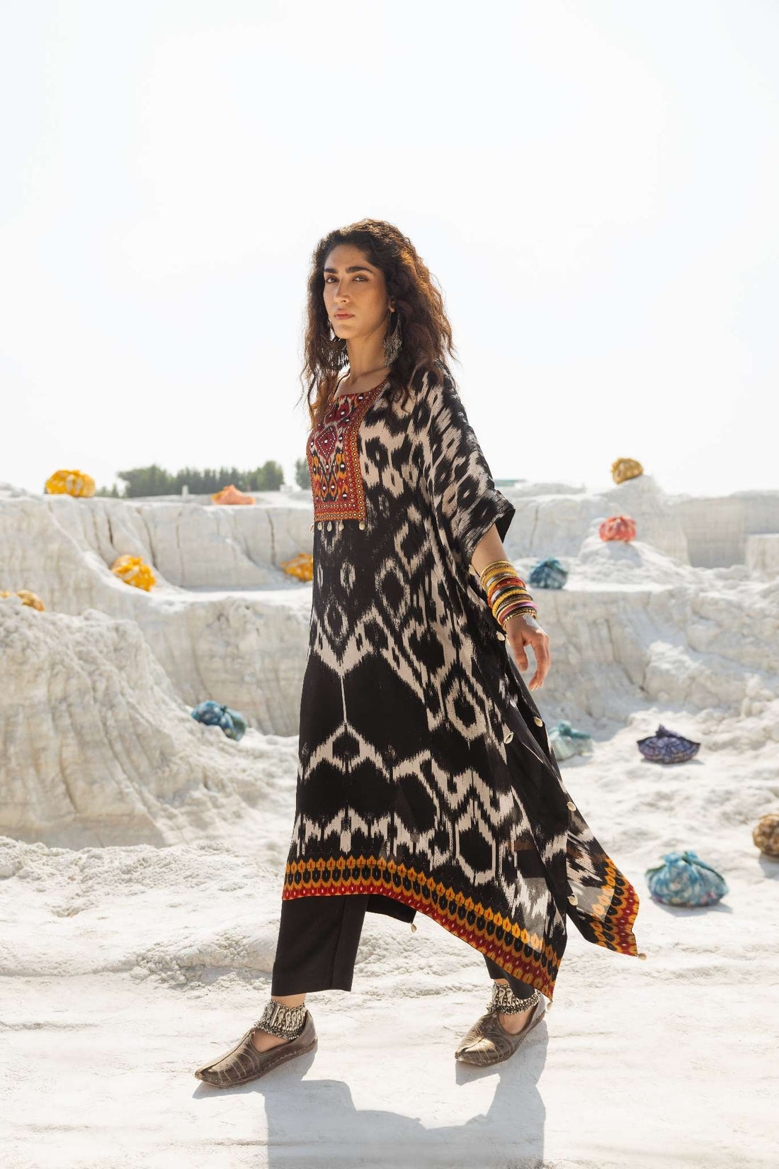 EMBROIDERED IKAT KAFTAN WITH PANT