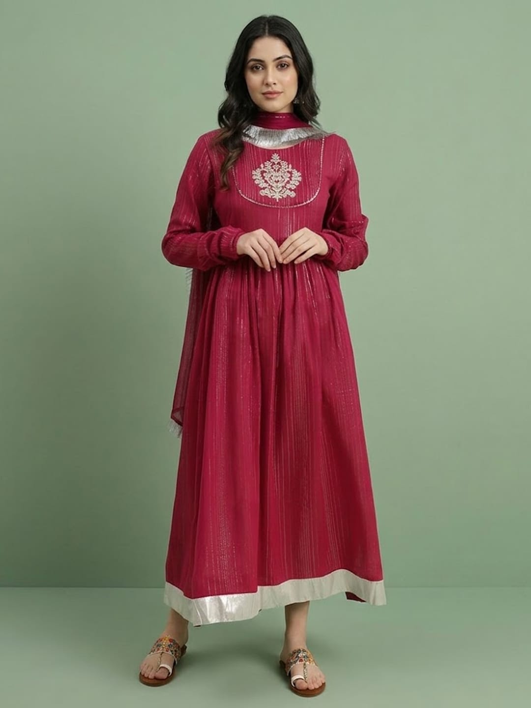 Varanga Women Fushia Emboridered Anarkali Kurta
