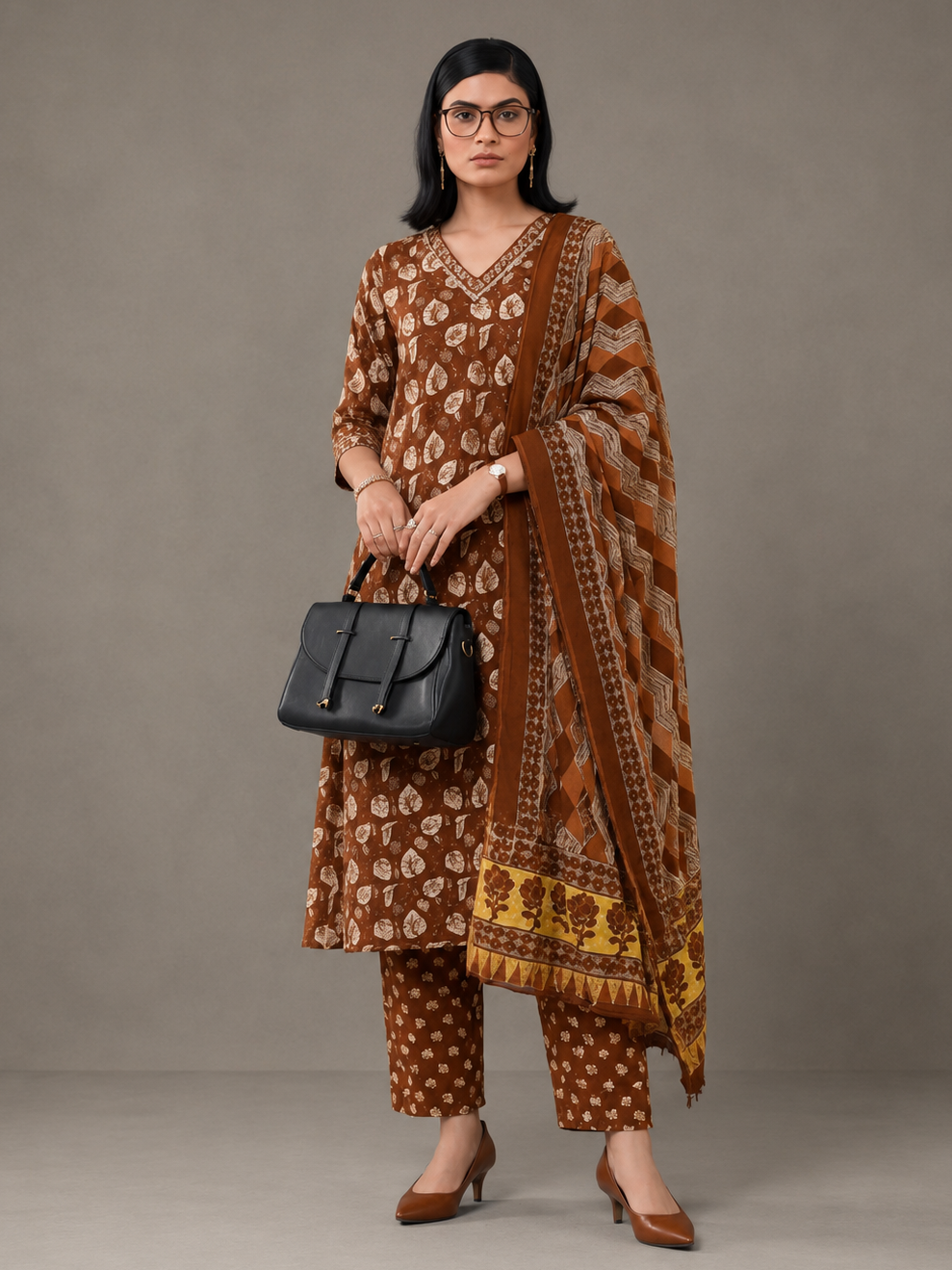 Floral Embroidered Straight Kurta & Trousers Sets