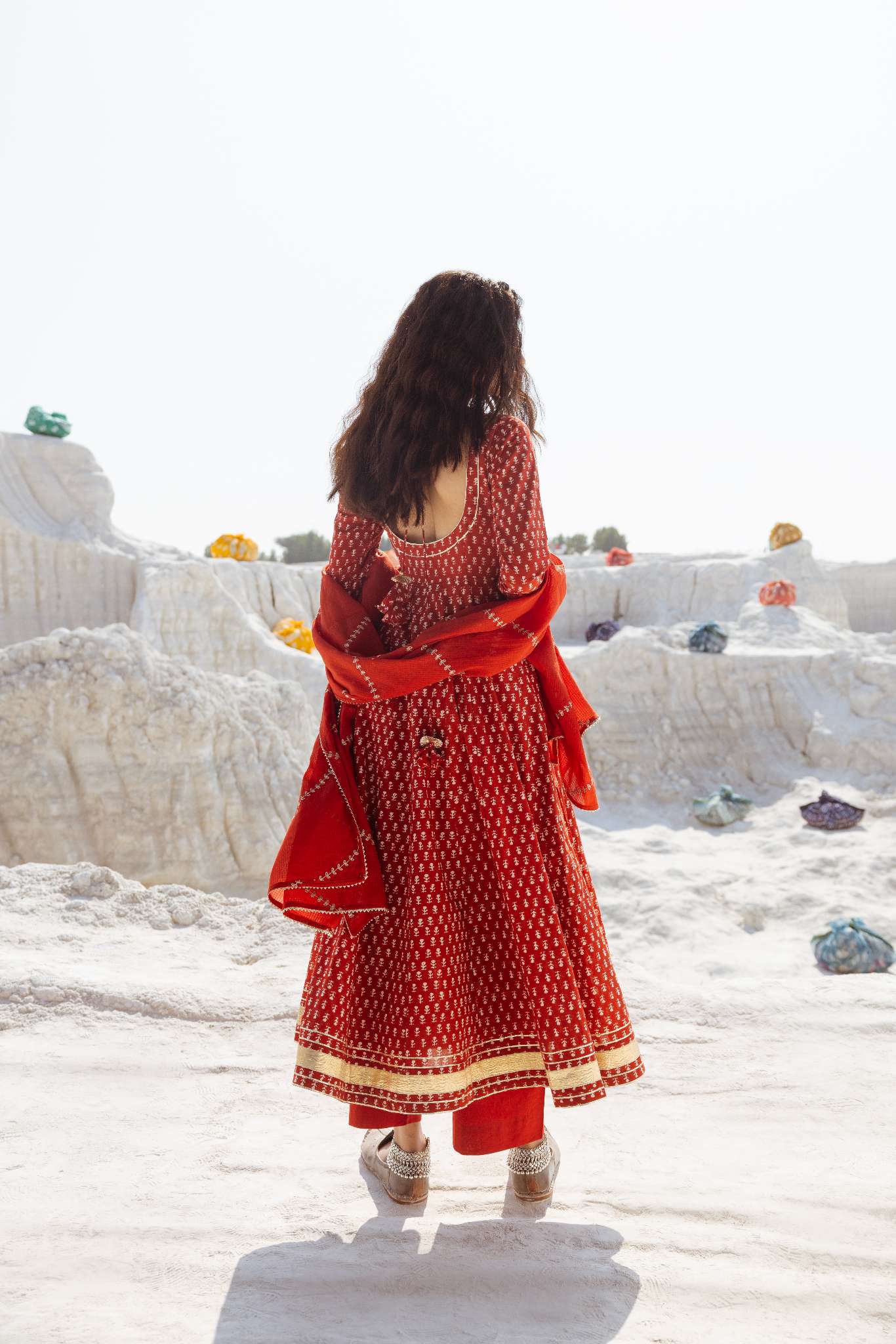 BRICK RED BLOCK PRINT ANARKALI SET