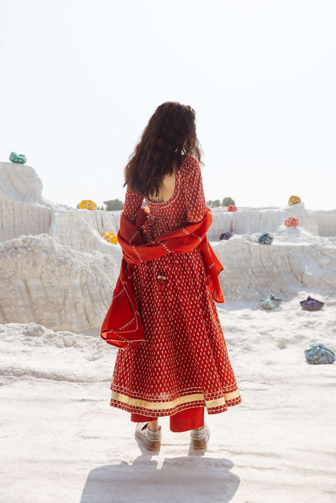 BRICK RED BLOCK PRINT ANARKALI SET