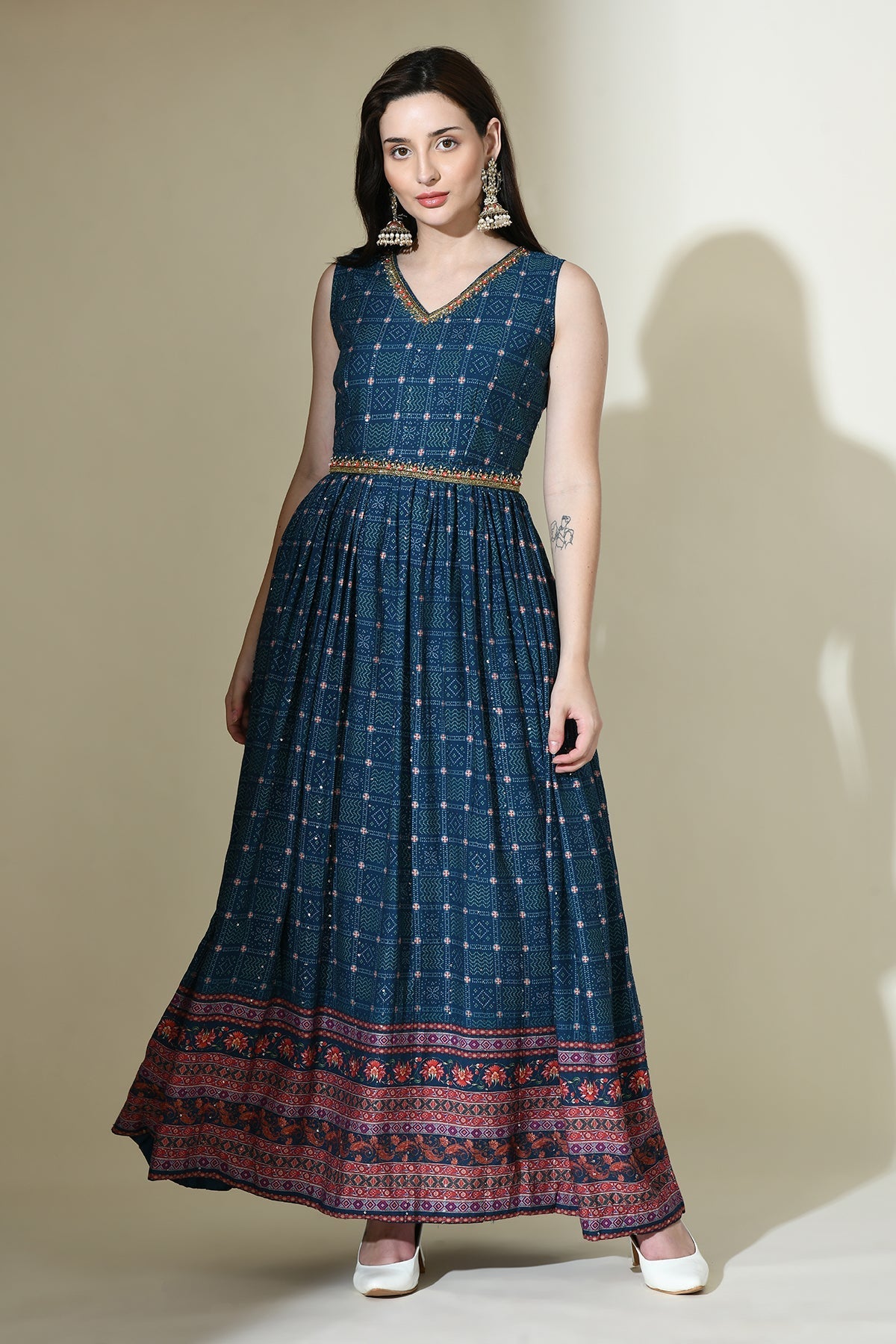 Teal Embellished Dress Set