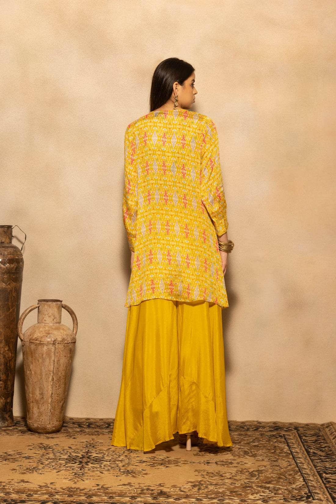 Yellow Embellished Flared Kurta 3 Pcs Set