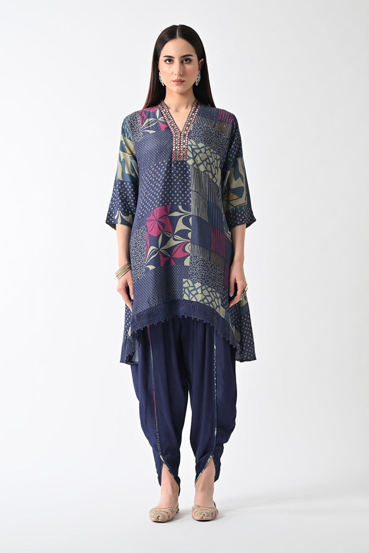 Blue Printed Kurta 2 Pcs Set