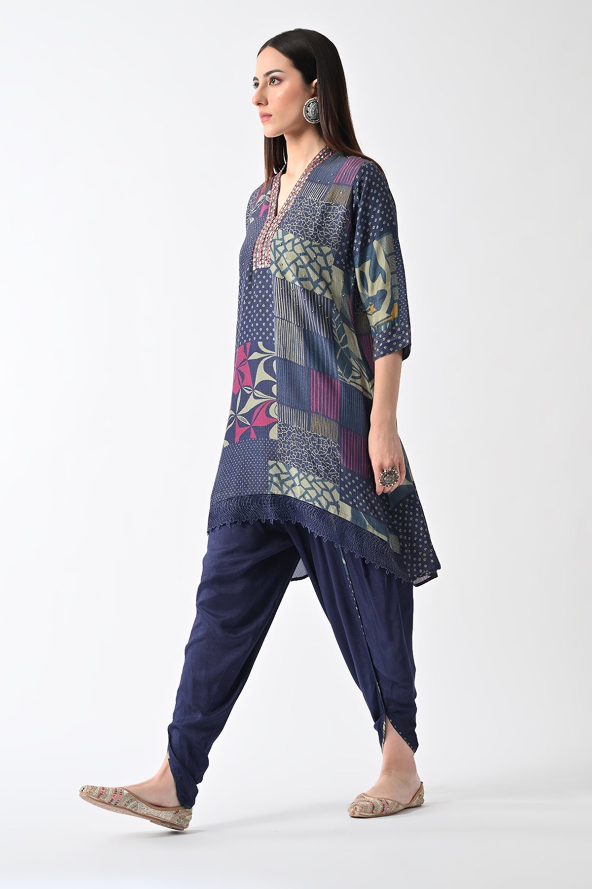 Blue Printed Kurta 2 Pcs Set