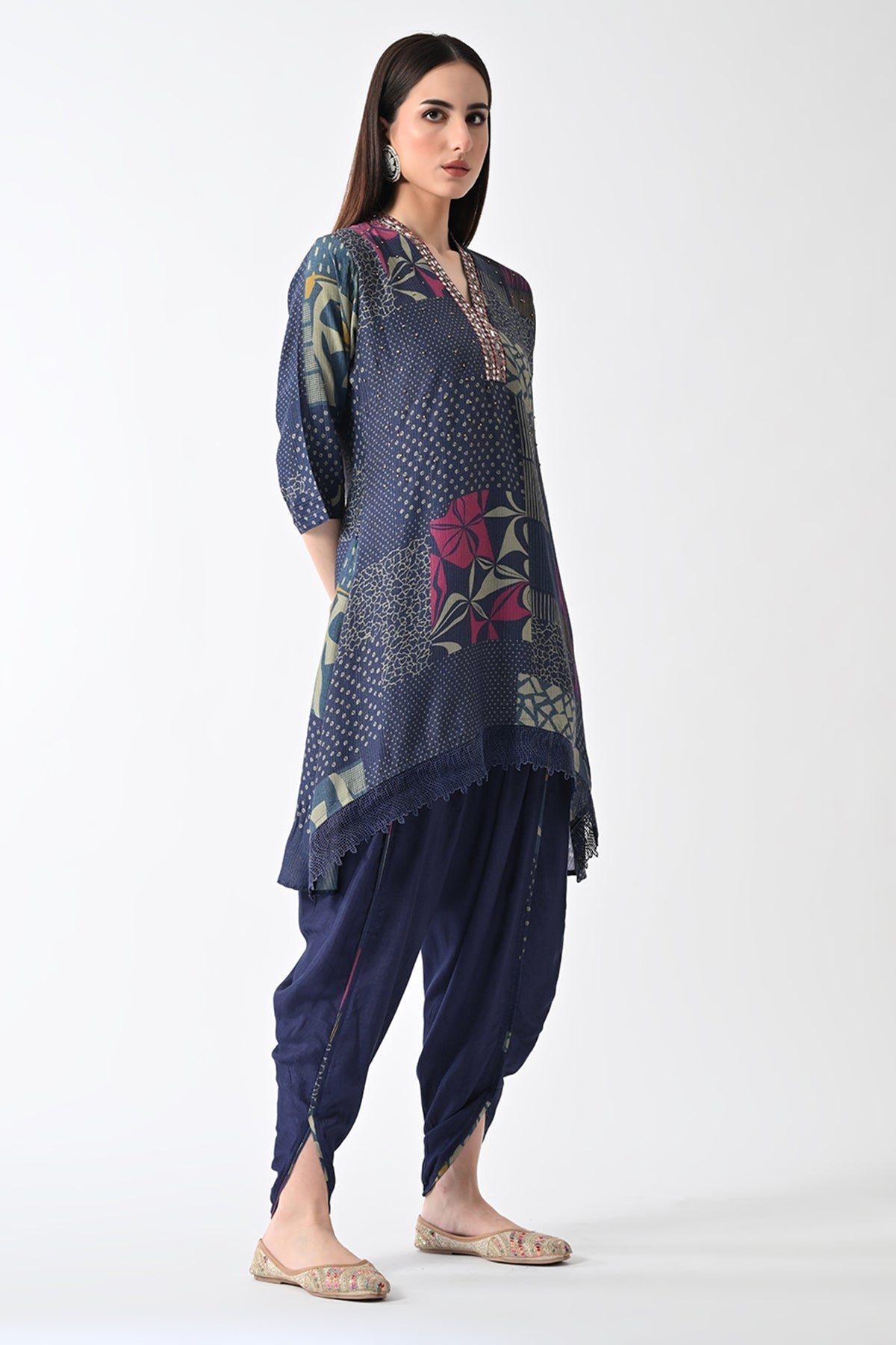 Blue Printed Kurta 2 Pcs Set