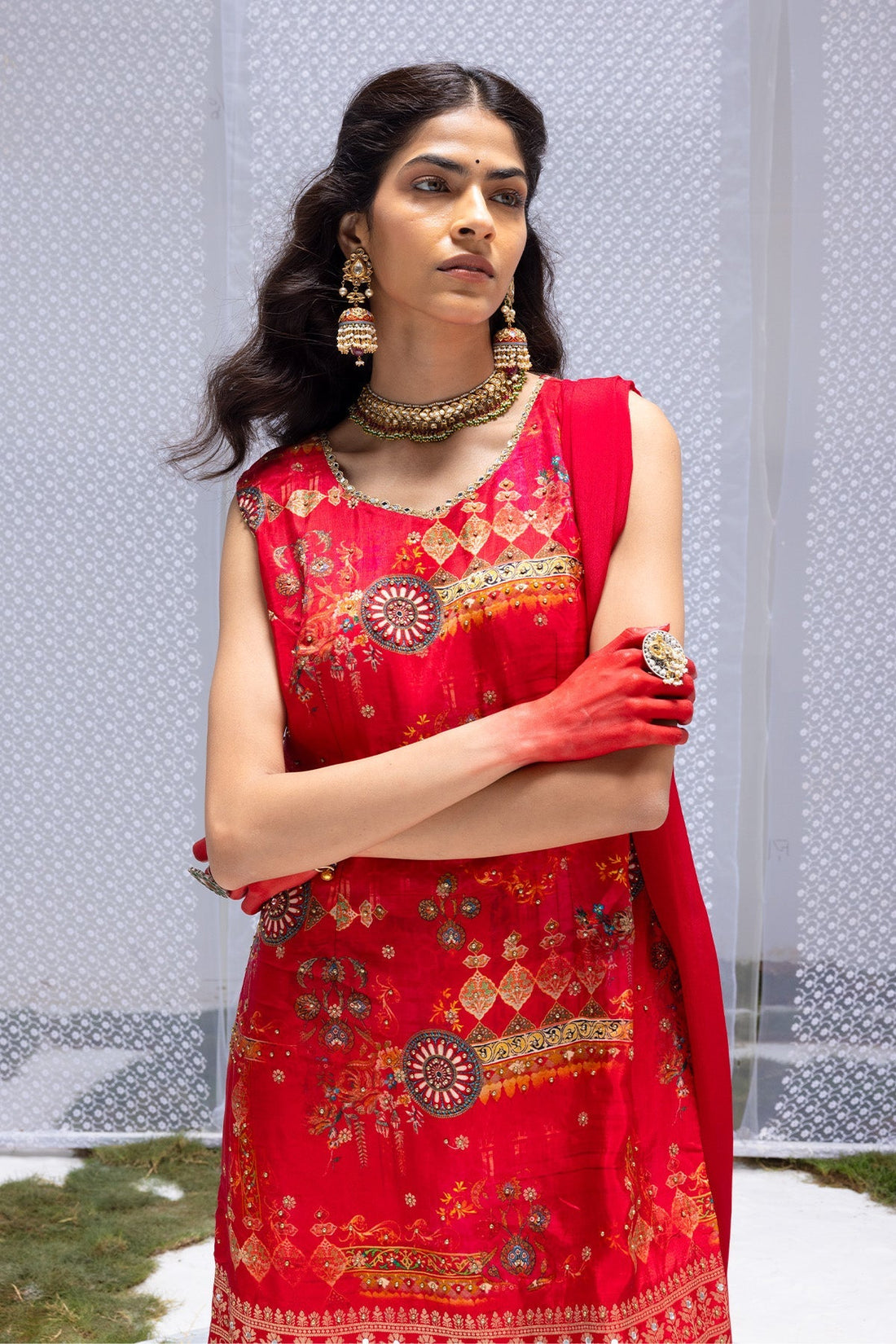 Magenta Embellished Straight Kurta 3 Pcs Set