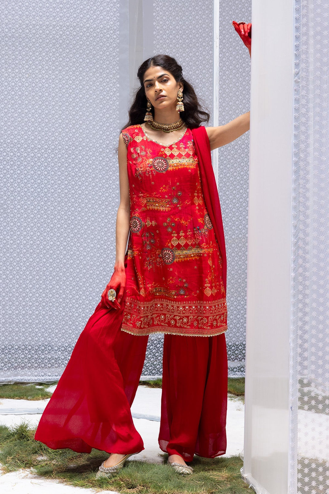 Magenta Embellished Straight Kurta 3 Pcs Set