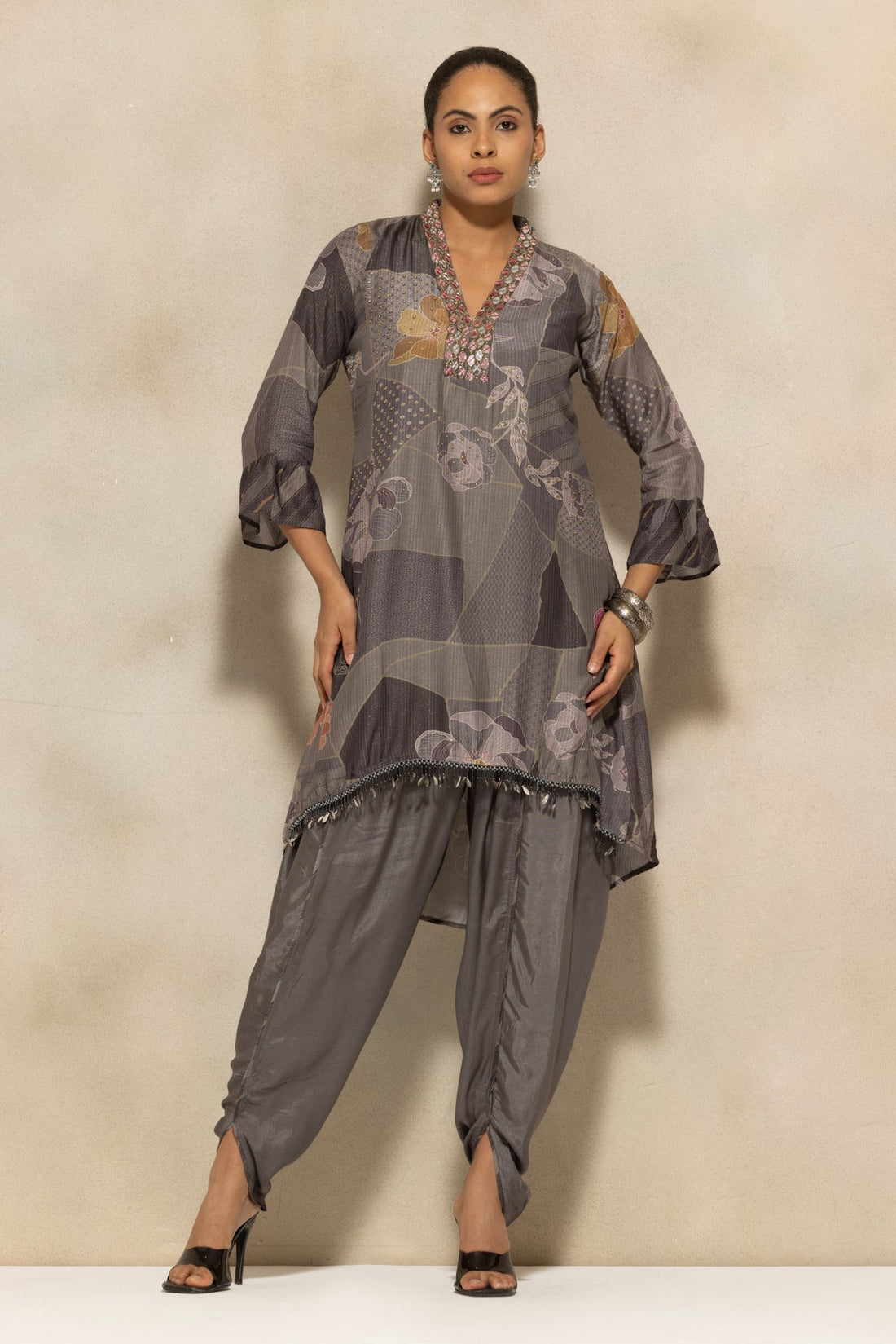Grey Printed Kurta 2 Pcs Set