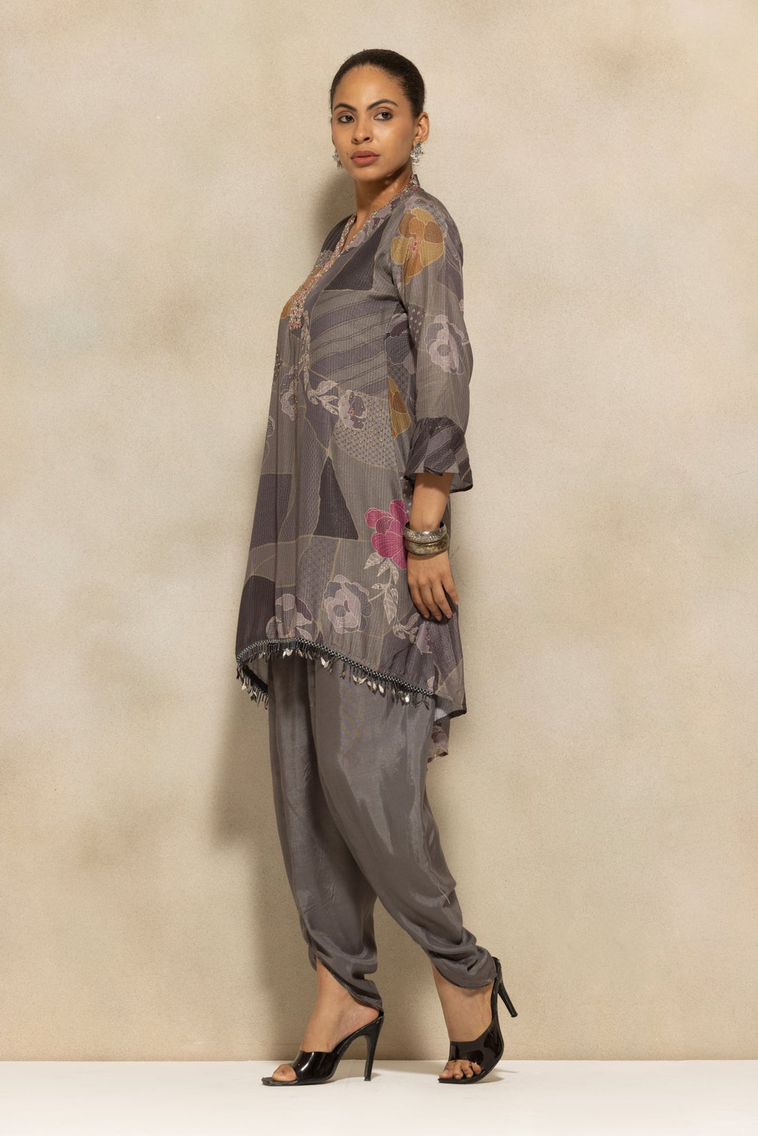 Grey Printed Kurta 2 Pcs Set