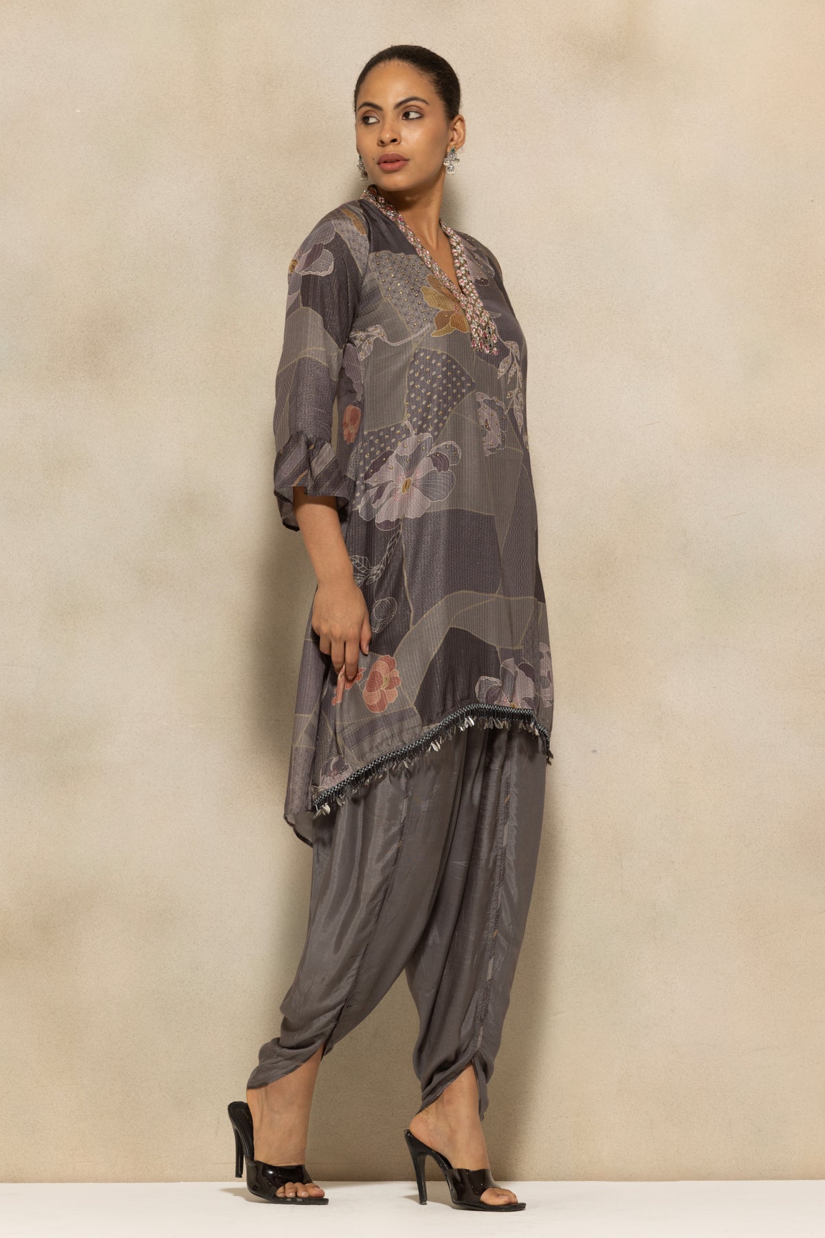Grey Printed Kurta 2 Pcs Set