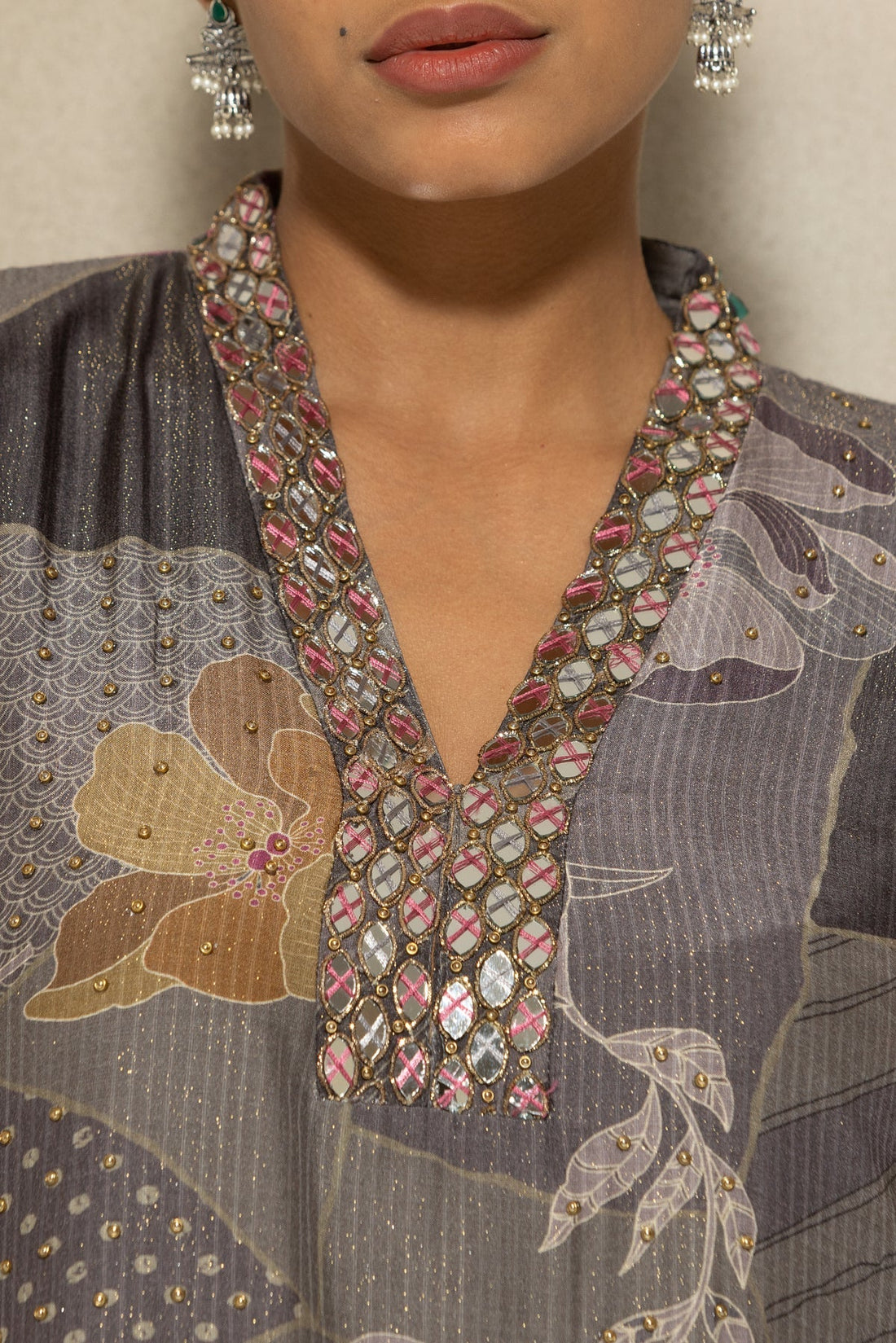 Grey Printed Kurta 2 Pcs Set