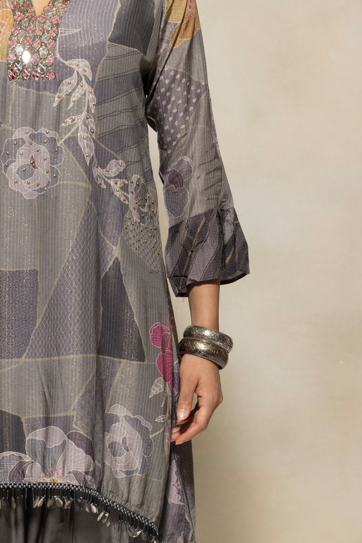 Grey Printed Kurta 2 Pcs Set