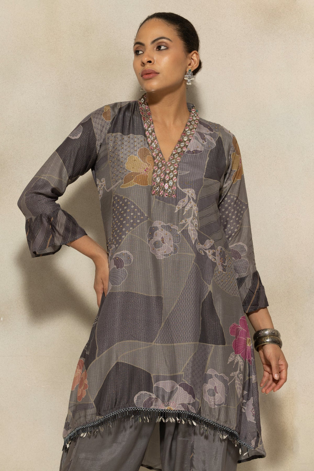 Grey Printed Kurta 2 Pcs Set