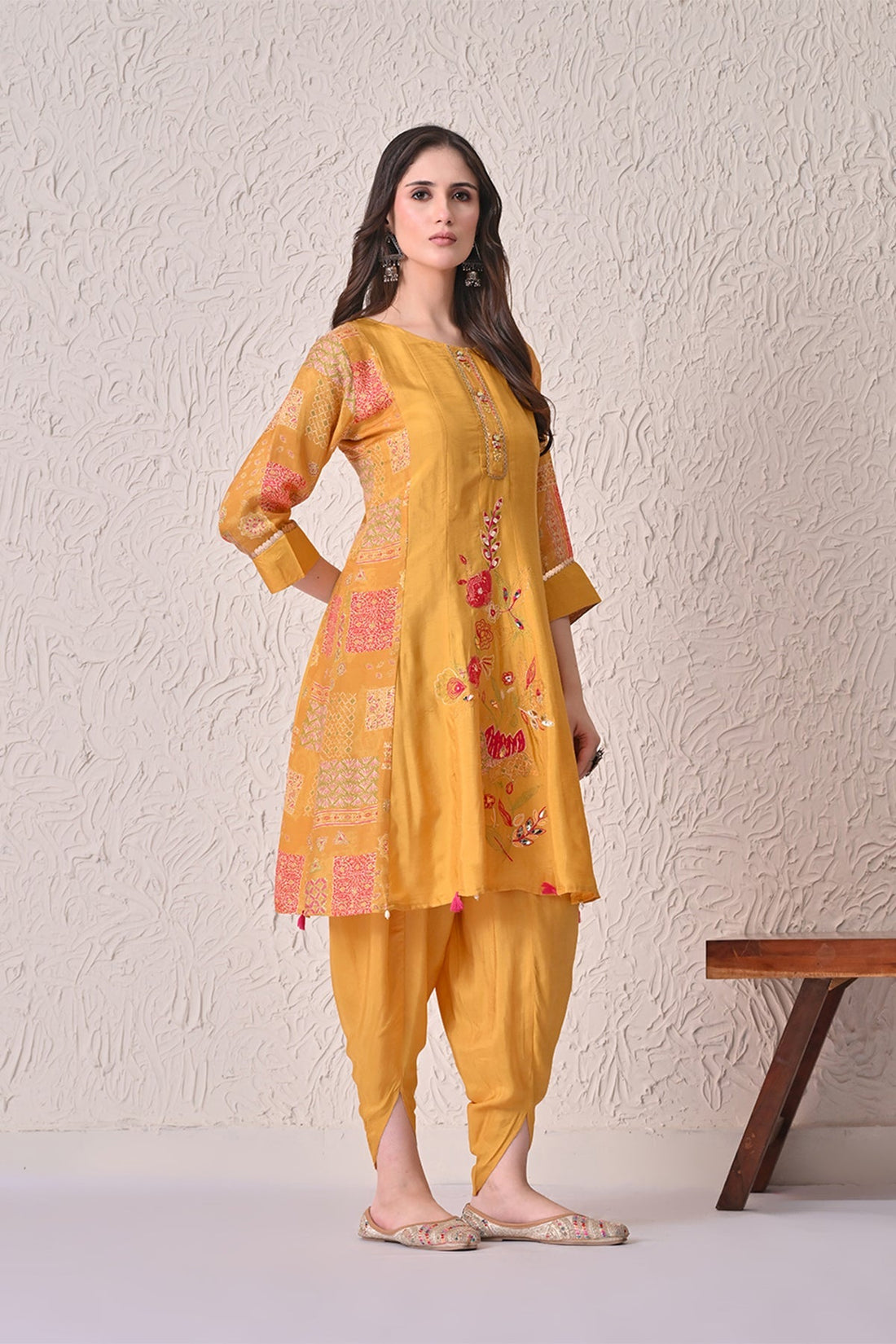 Mustard Embellished Kurta 3 Pcs Set