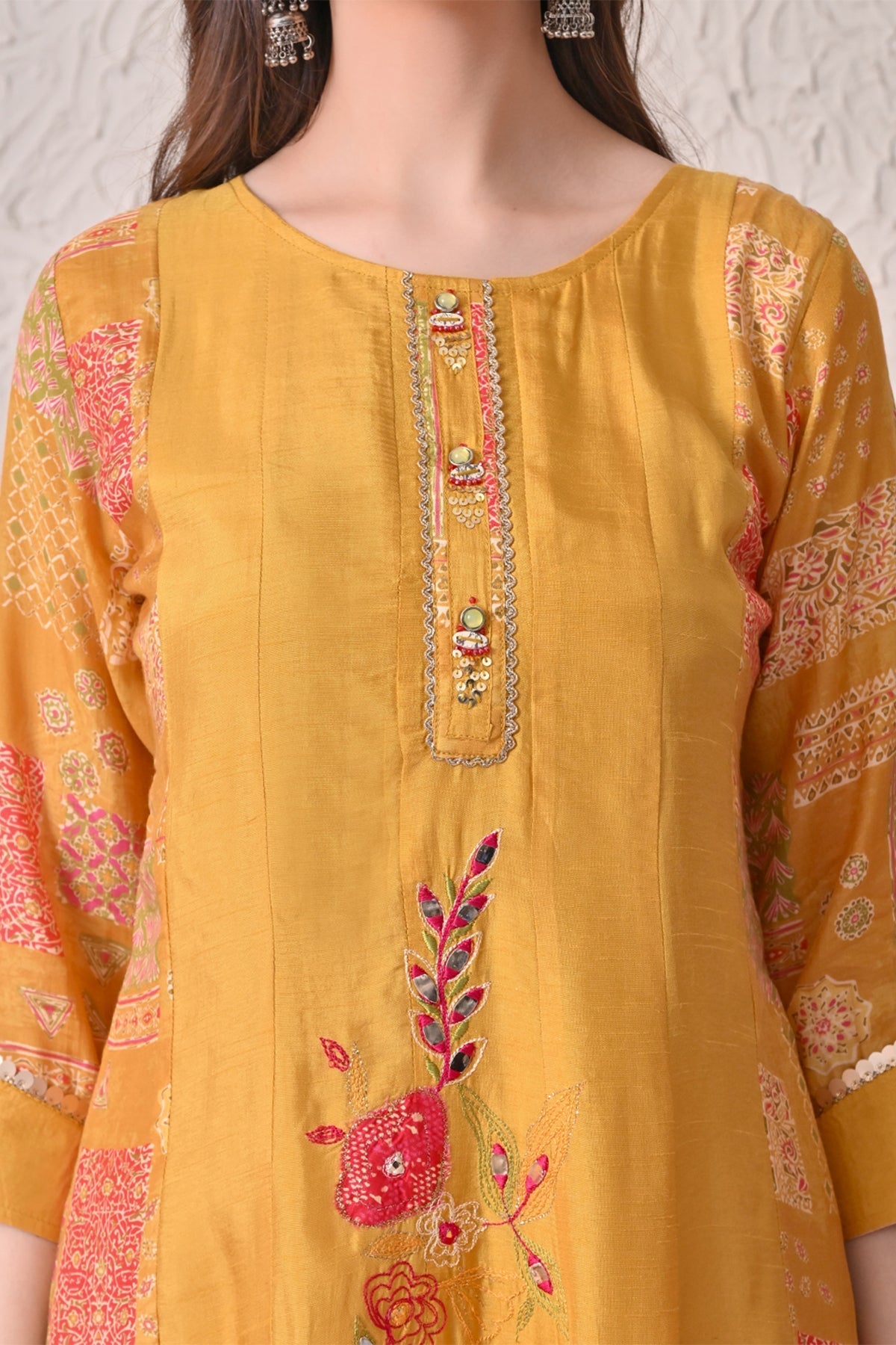 Mustard Embellished Kurta 3 Pcs Set