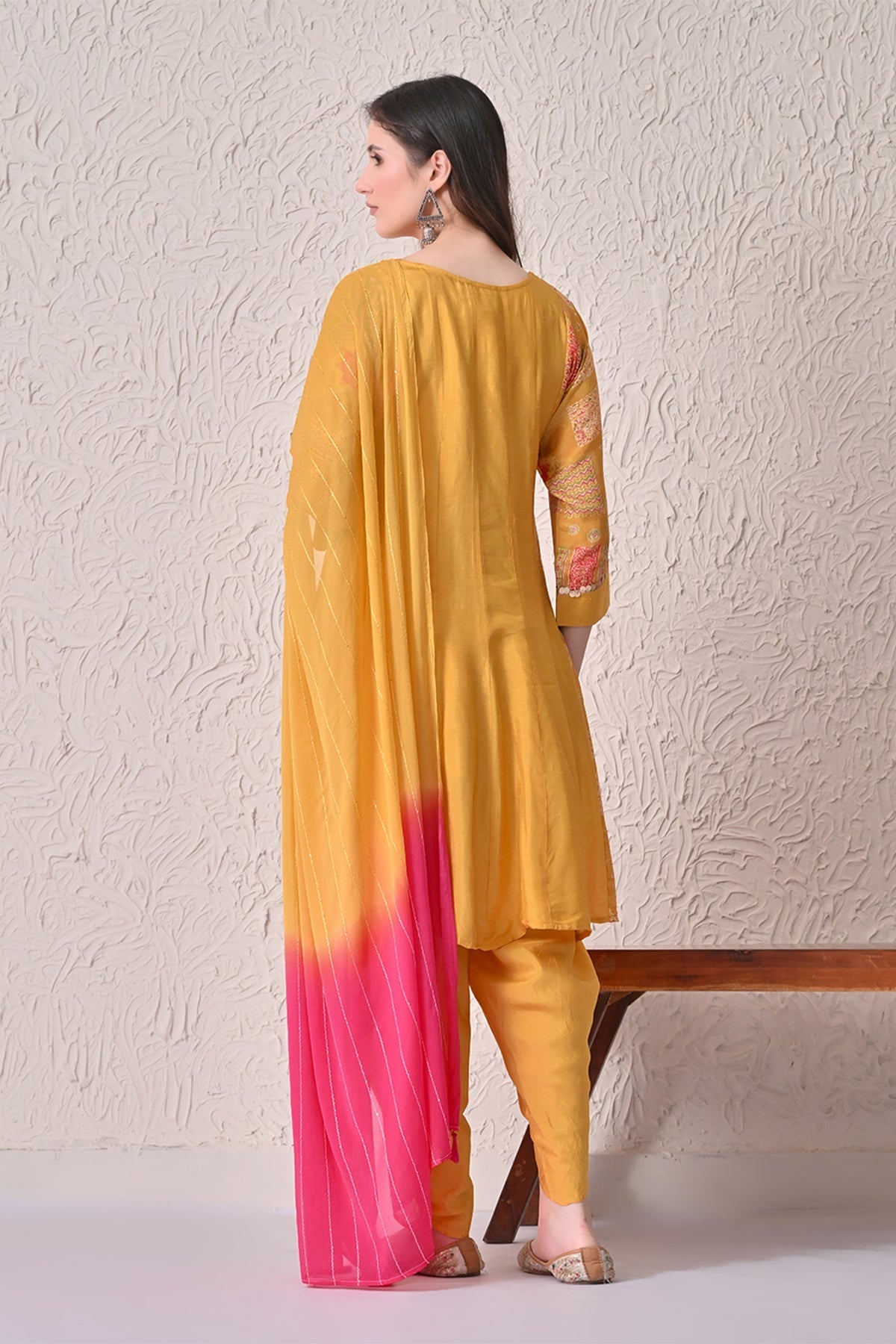 Mustard Embellished Kurta 3 Pcs Set
