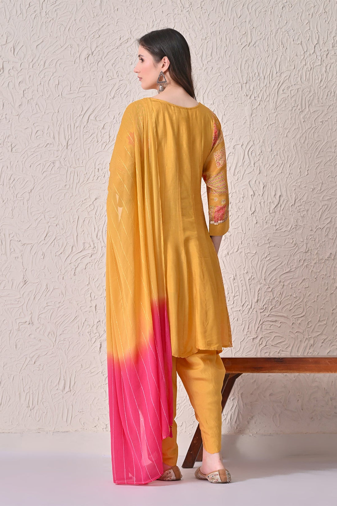 Mustard Embellished Kurta 3 Pcs Set