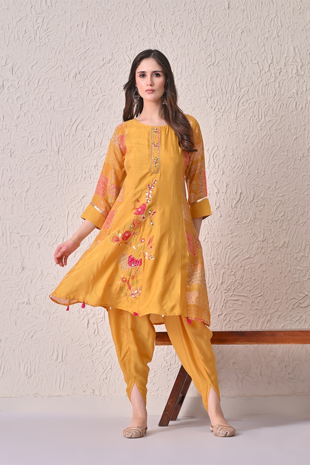 Mustard Embellished Kurta 3 Pcs Set