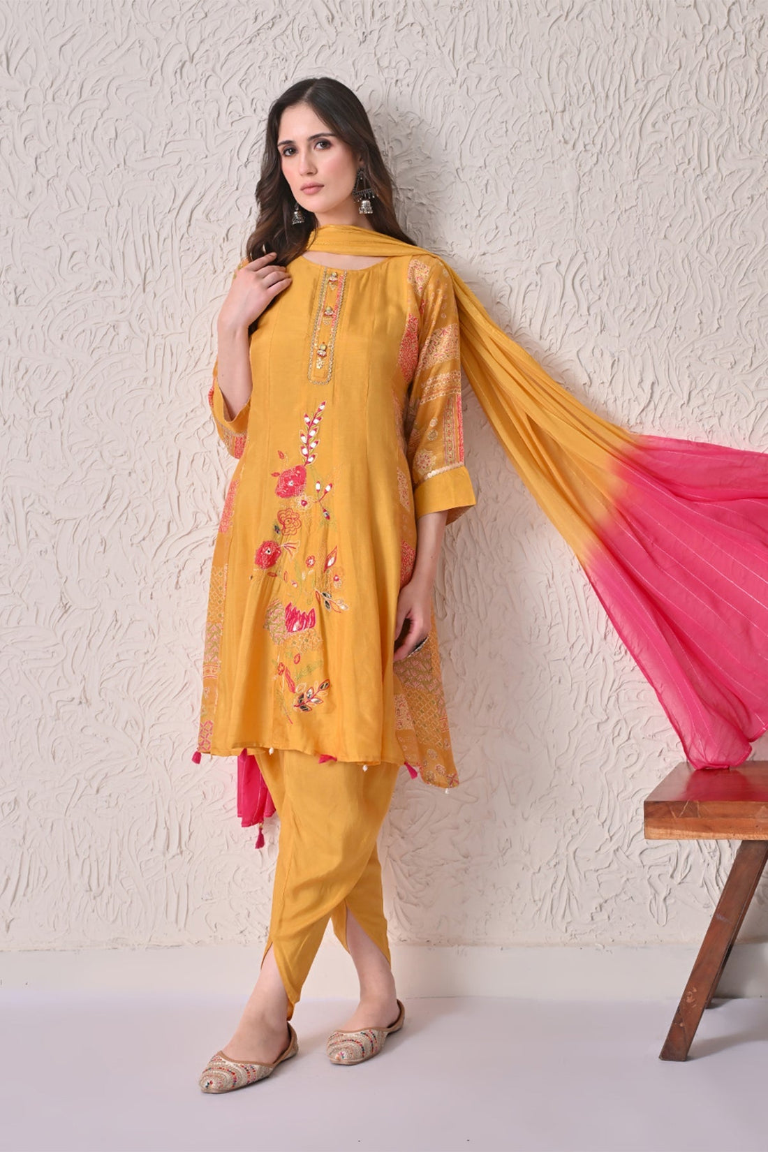 Mustard Embellished Kurta 3 Pcs Set