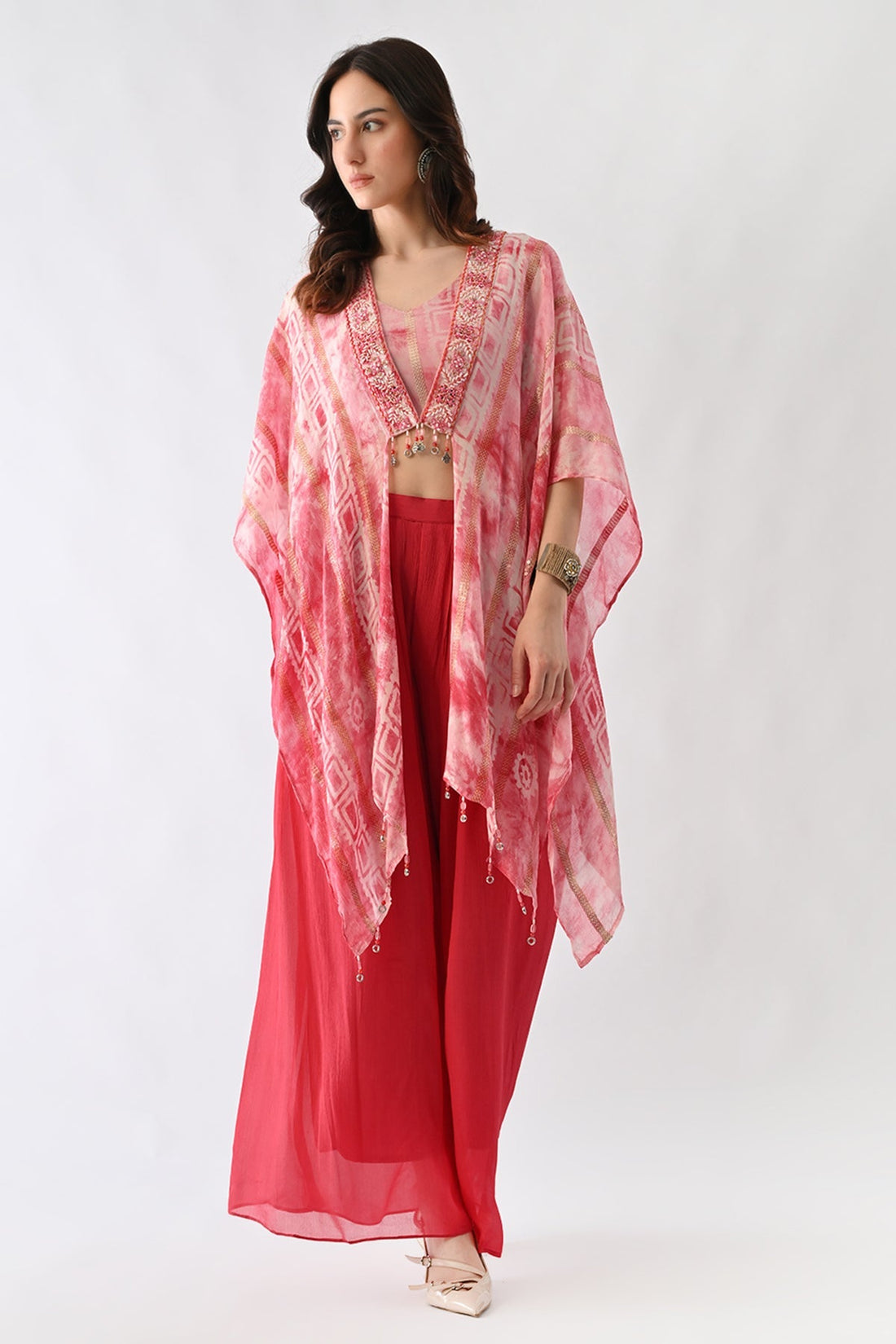 Pink Printed Kaftan 3 Pcs Set