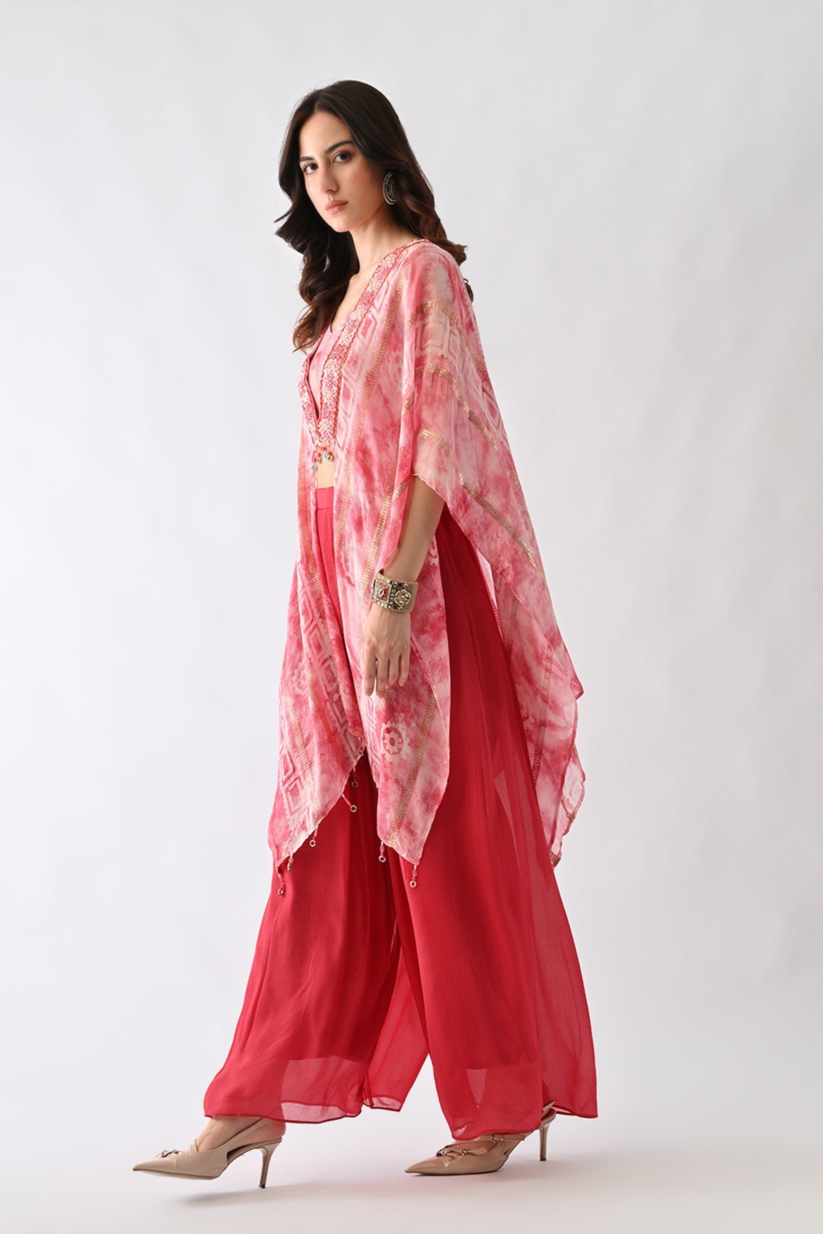 Pink Printed Kaftan 3 Pcs Set