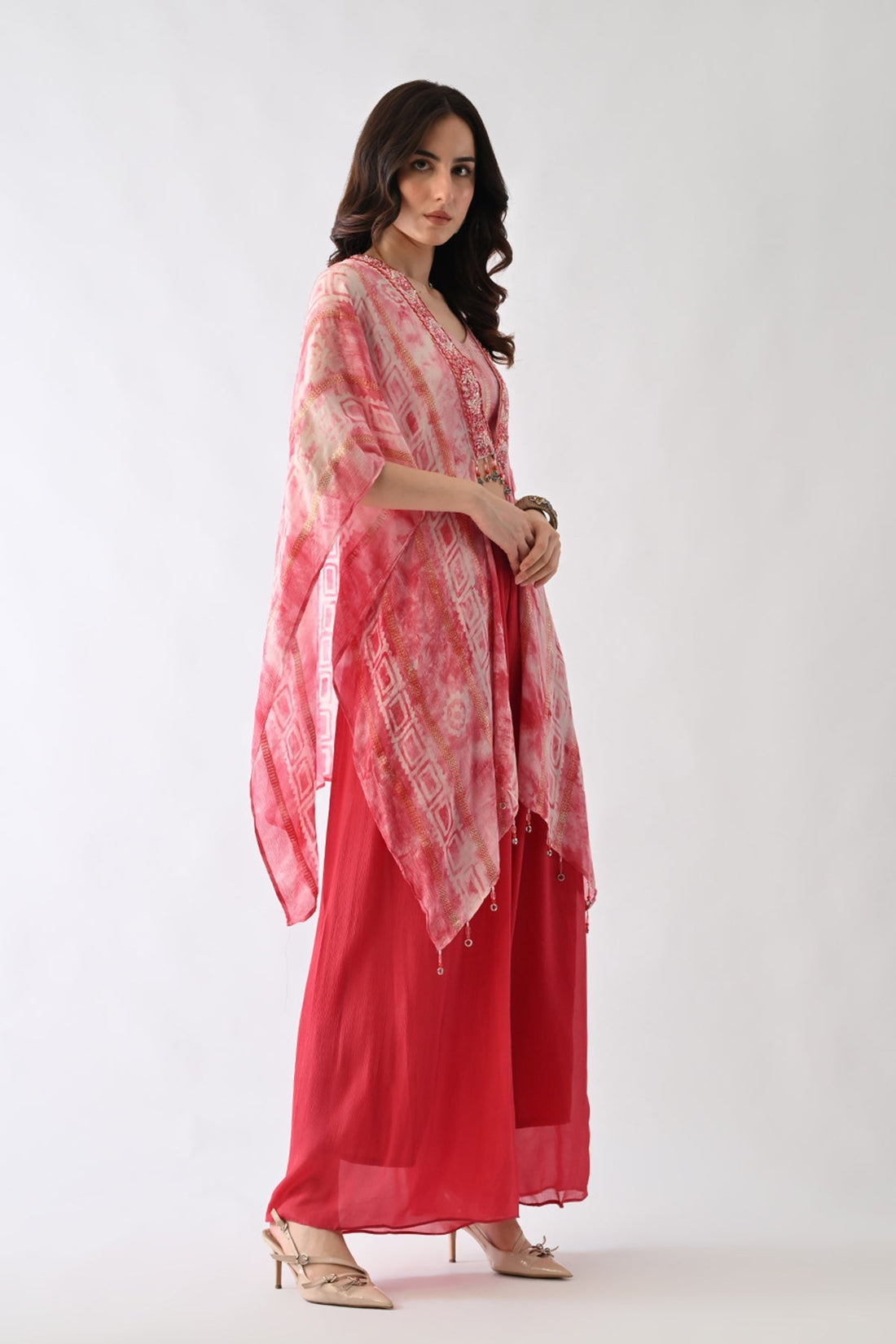 Pink Printed Kaftan 3 Pcs Set