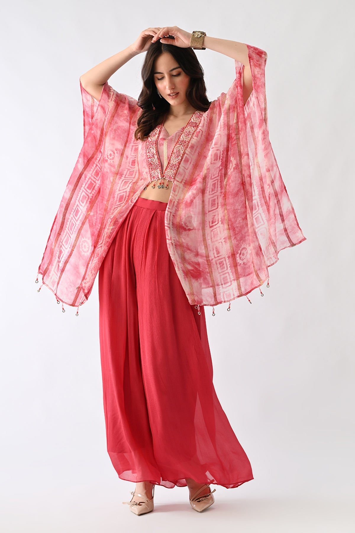 Pink Printed Kaftan 3 Pcs Set
