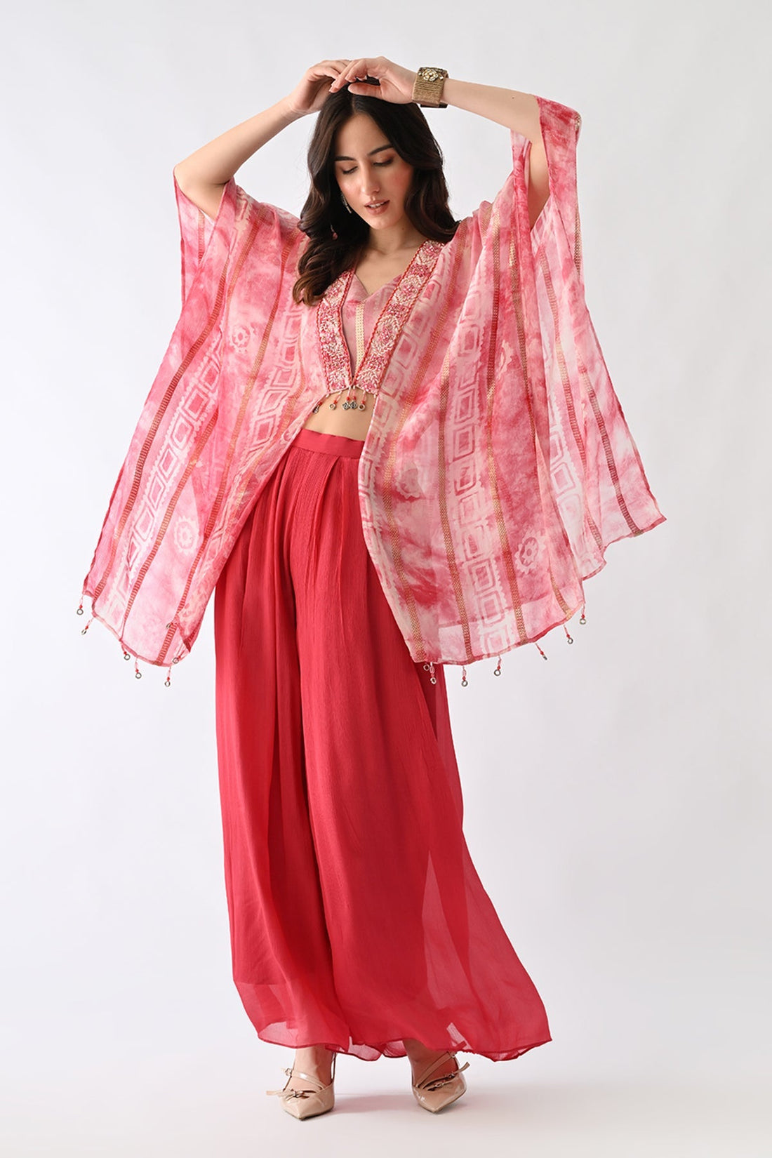 Pink Printed Kaftan 3 Pcs Set